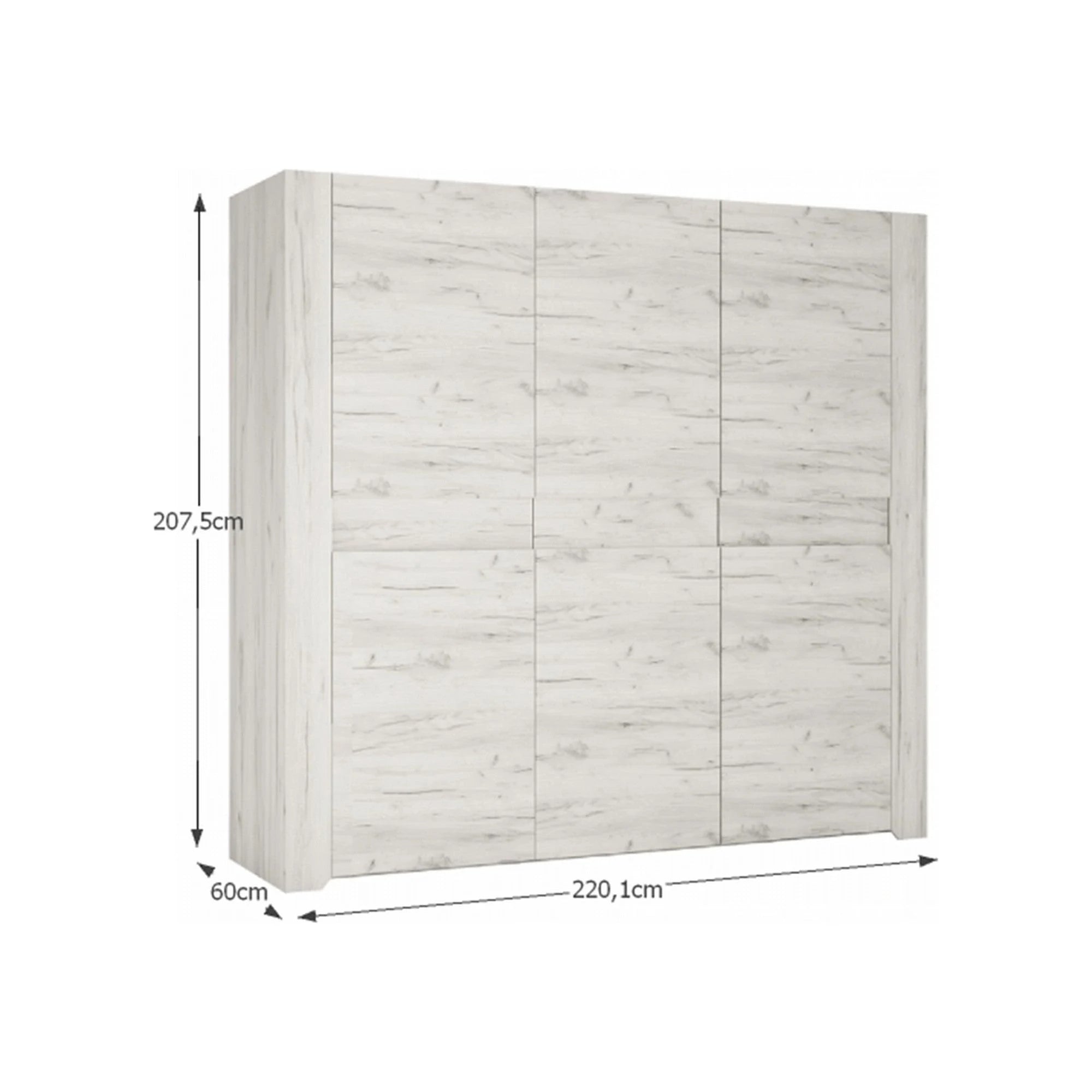 Set dormitor ANGEL, alb craft, PAL melaminat, cu pat 160x200, dulap cu 3 usi si 2 noptiere