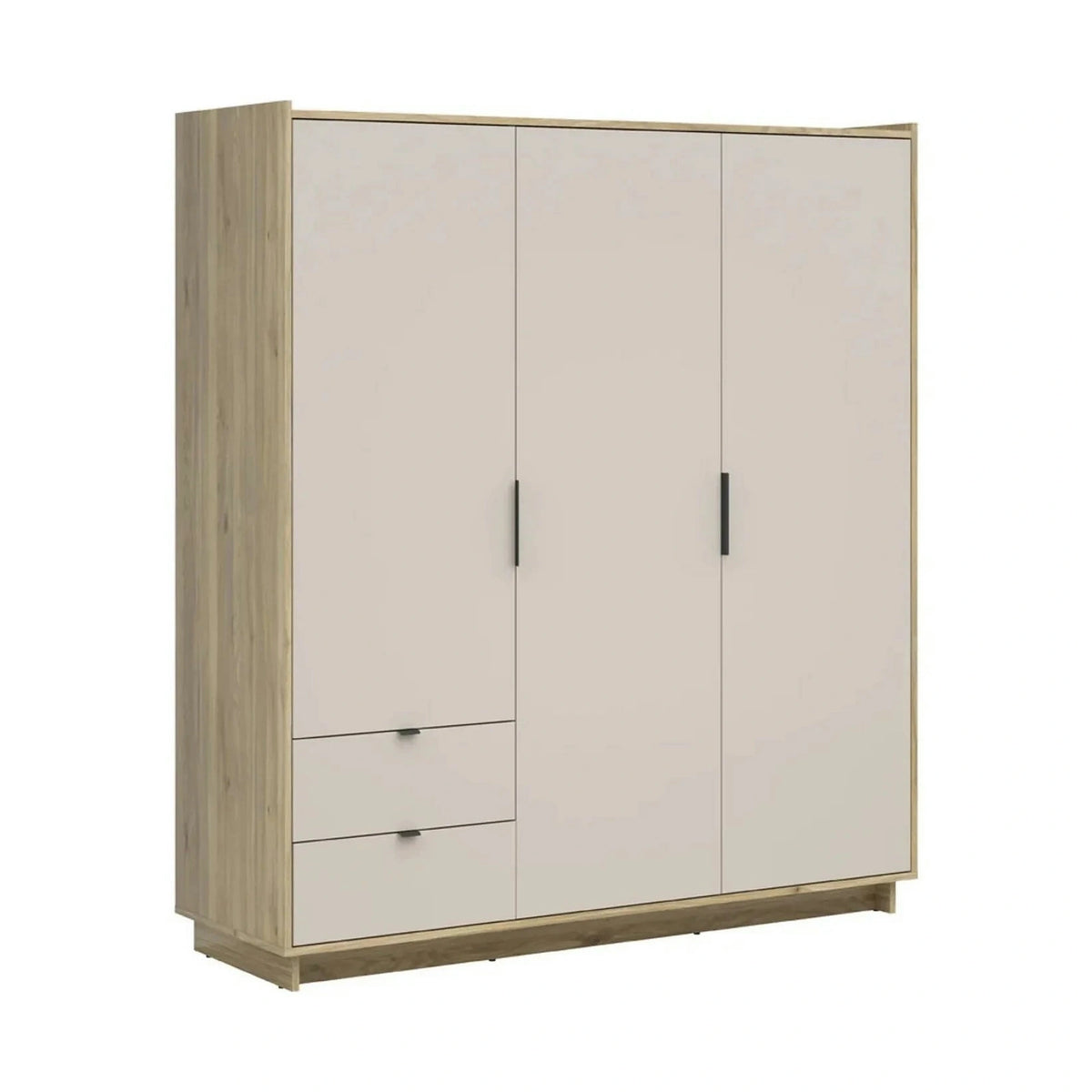 Set dormitor DALVA, stejar/casmir, pat 160x200, dulap cu 3 usi si 2 sertare, 2 noptiere si o comoda