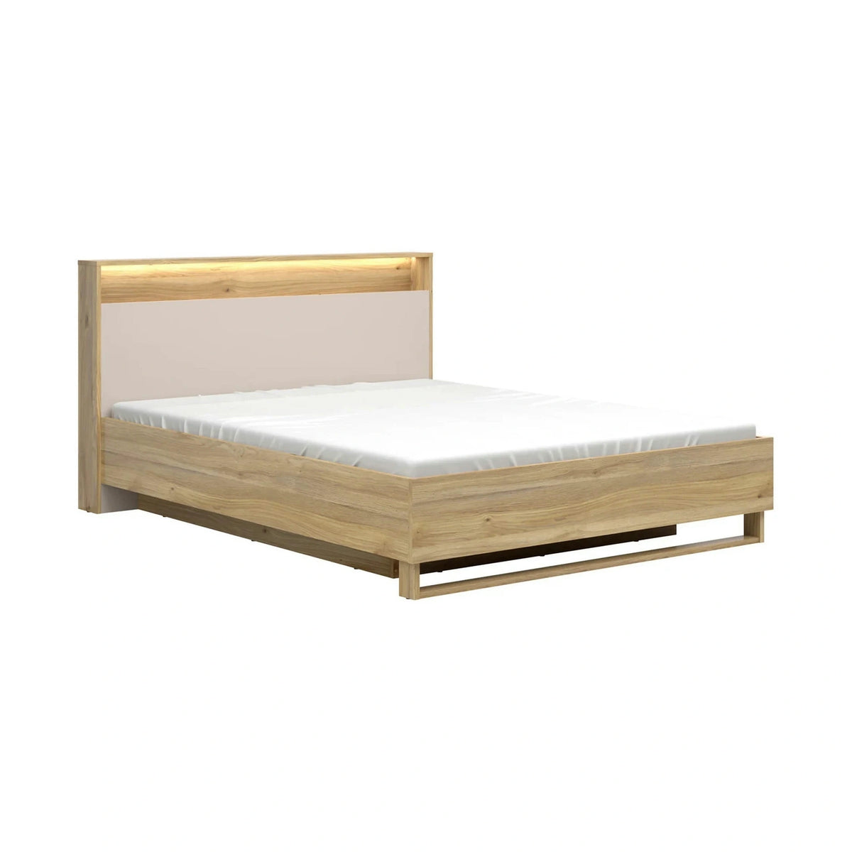 Set dormitor DALVA, stejar/casmir, pat 160x200, dulap cu 3 usi si 2 sertare, 2 noptiere si o comoda
