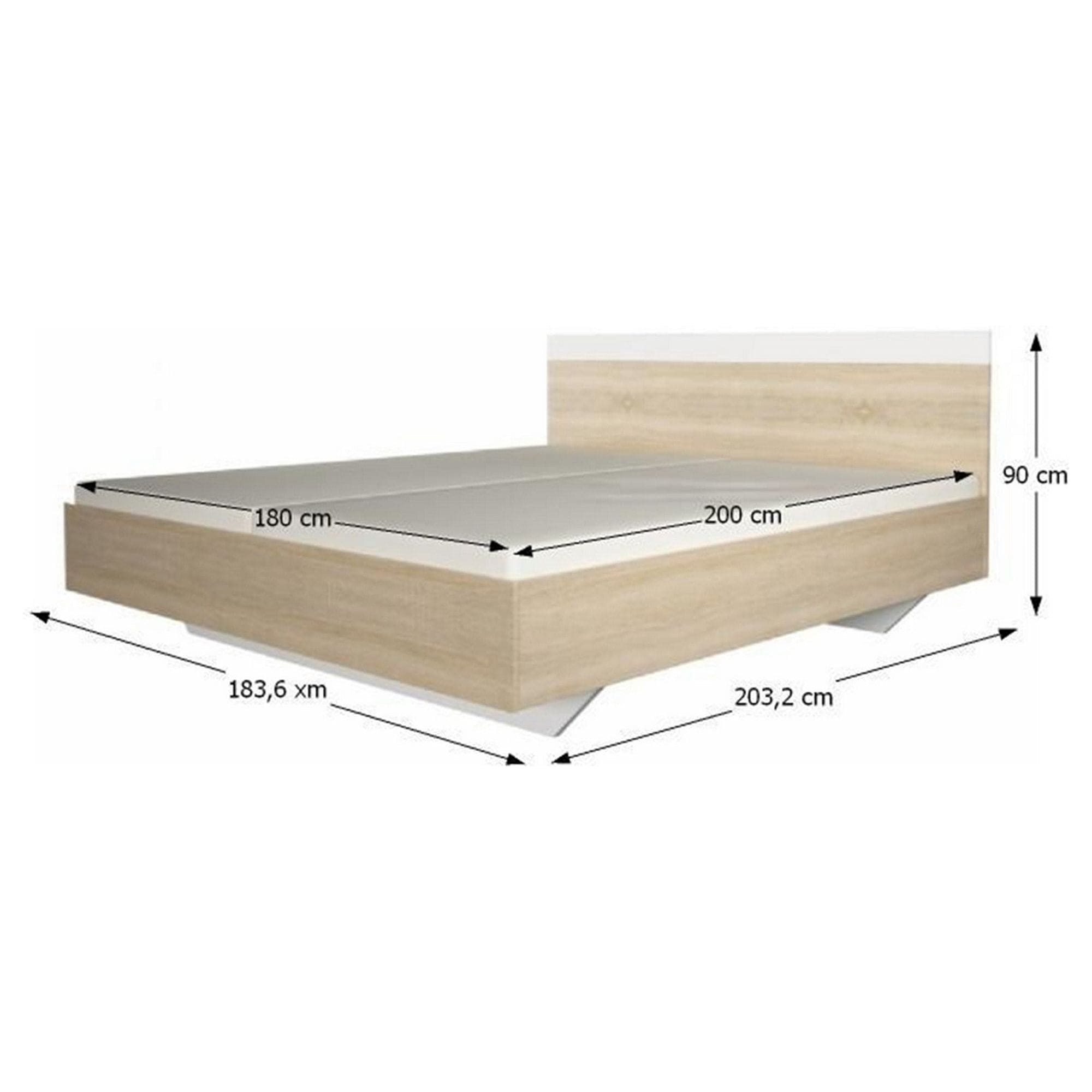 Set dormitor GABRIELA NEW, stejar sonoma/alb, DTD laminat/metal, cu pat 180x200 , dulap cu 2 usi si 2 noptiere