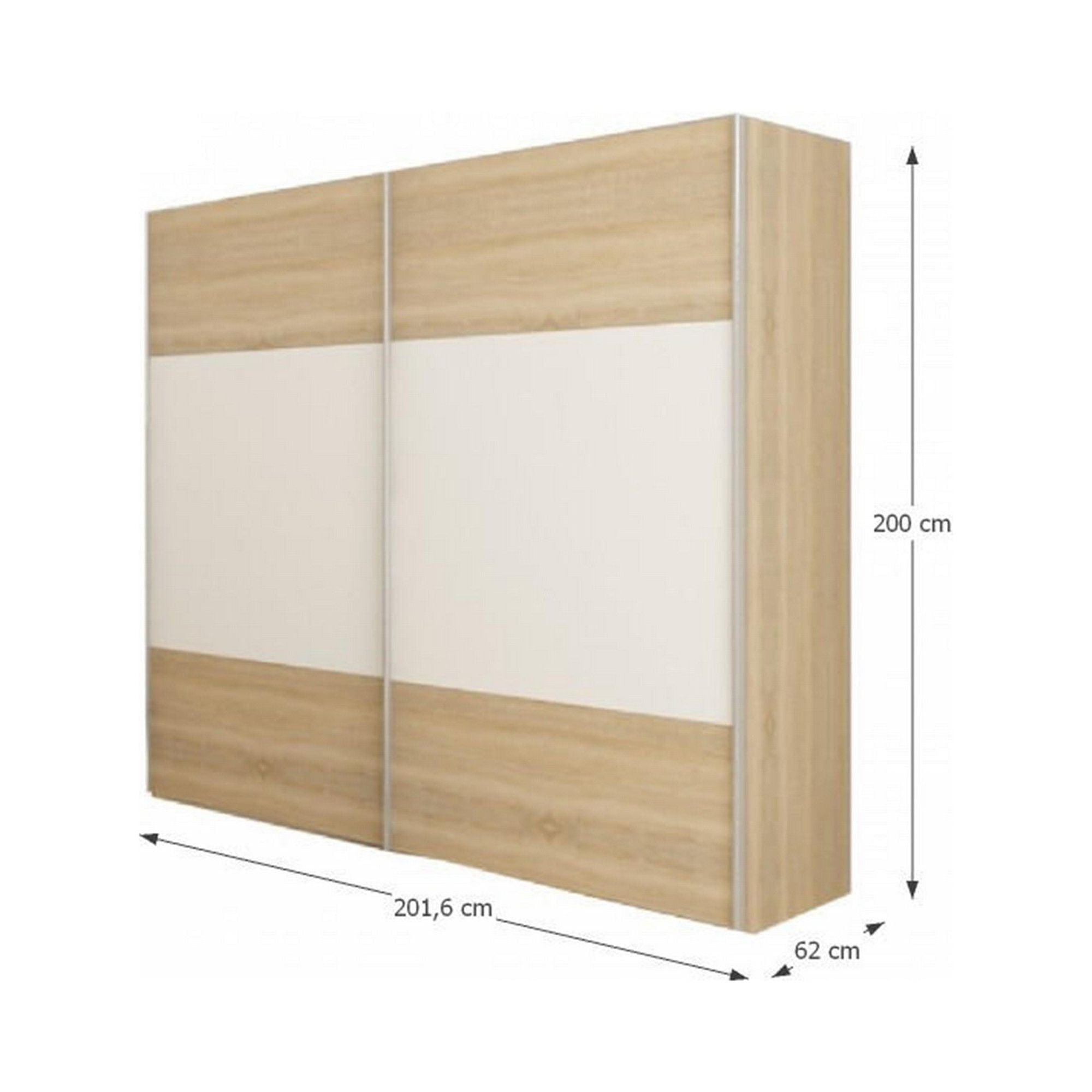 Set dormitor GABRIELA NEW, stejar sonoma/alb, DTD laminat/metal, cu pat 180x200 , dulap cu 2 usi si 2 noptiere