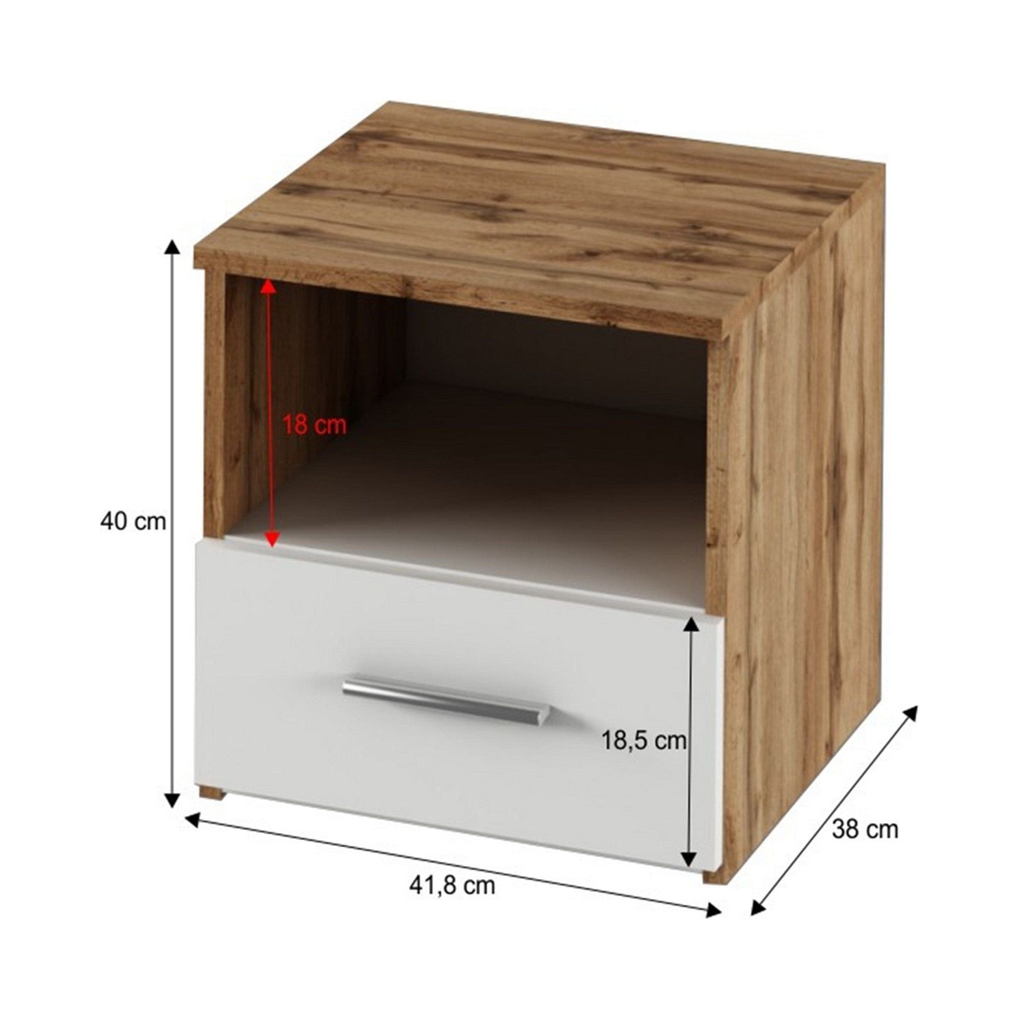 Set dormitor GABRIELA NEW, stejar wotan/alb, DTD laminat/metal, cu pat 160x200 cm, dulap cu 2 usi si 2 noptiere