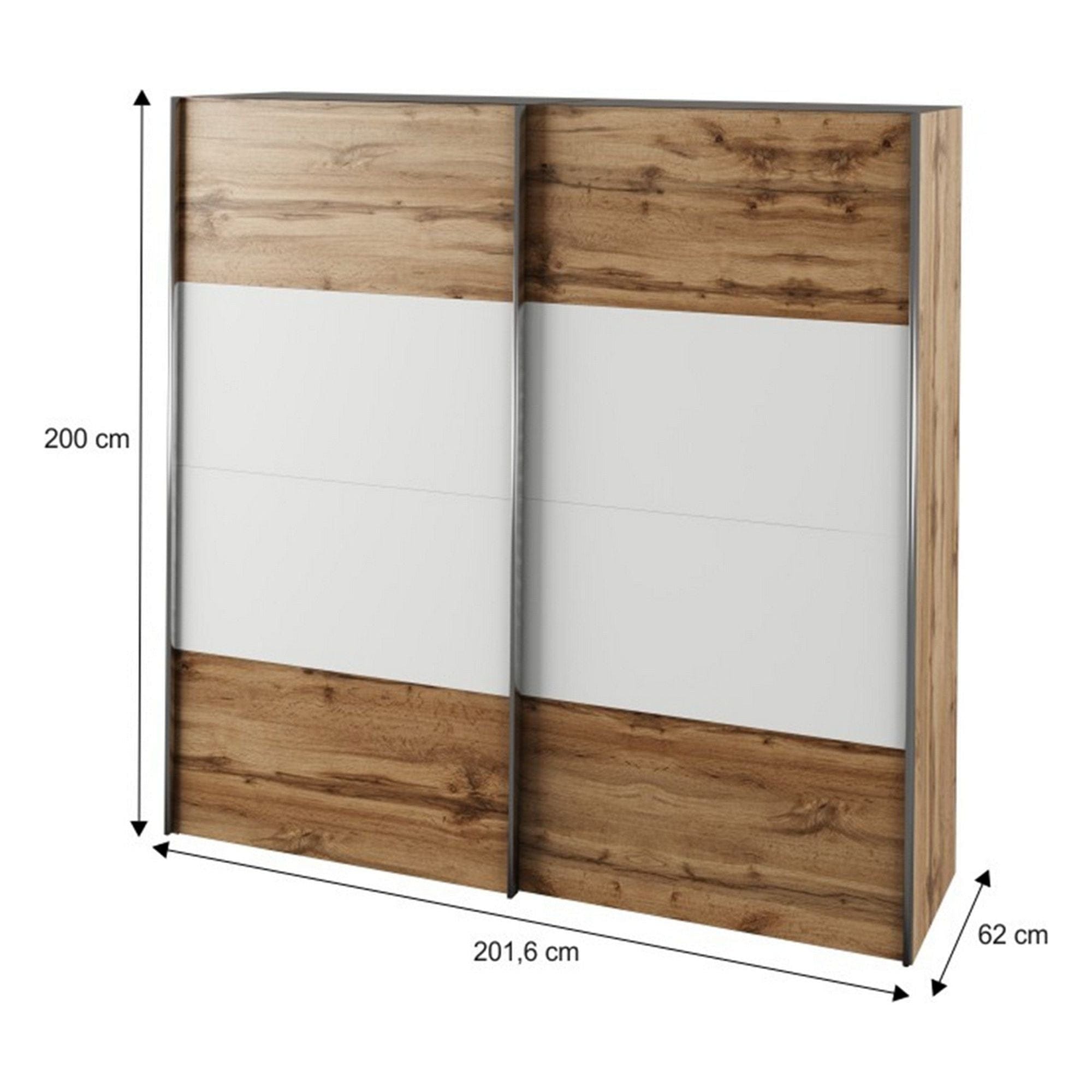 Set dormitor GABRIELA NEW, stejar wotan/alb, DTD laminat/metal, cu pat 180x200 cm, dulap cu 2 usi si 2 noptiere