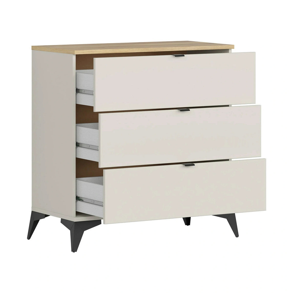 Set dormitor GLAMOUR, casmir/stejar, pat 160x200, dulap cu 3 usi, 2 noptiere si o comoda