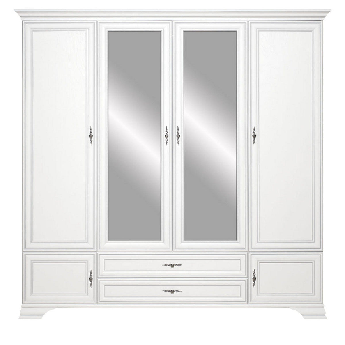 Set dormitor IDENTO 3, alb, PAL melaminat, cu pat 160x200, dulap cu 6 usi si 2 sertare si noptiere