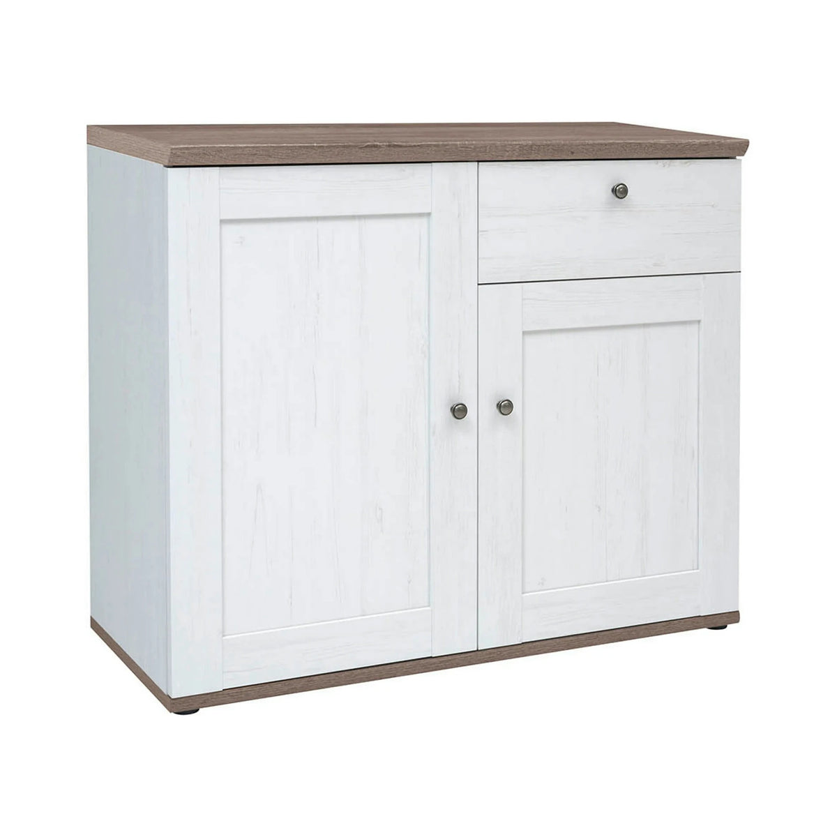 Set dormitor STOCKHOLM, pin alb andersen/stejar sonoma, pat 160x200, dulap cu 5 usi, 2 noptiere si comoda