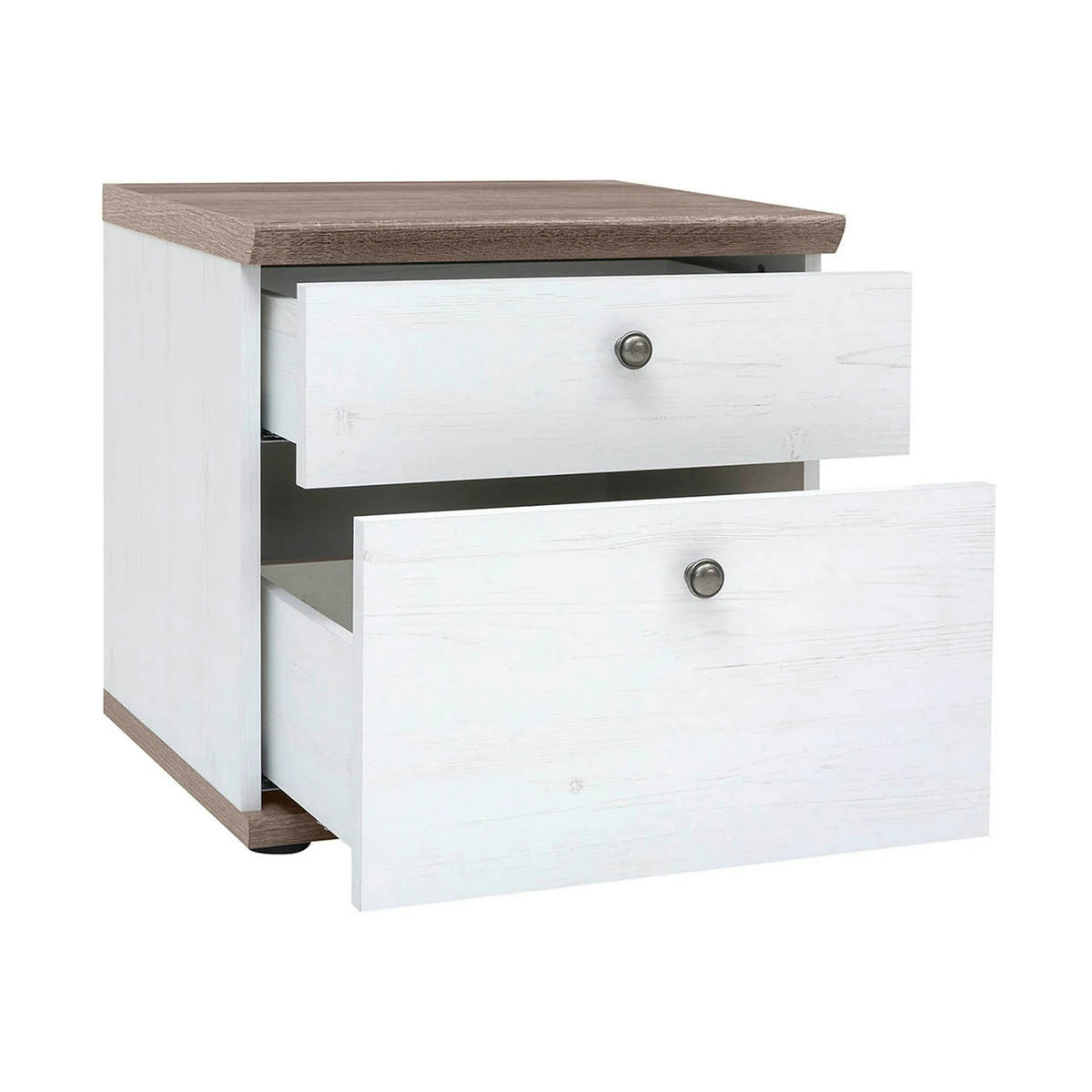 Set dormitor STOCKHOLM, pin alb andersen/stejar sonoma, pat 160x200, dulap cu 5 usi, 2 noptiere si comoda