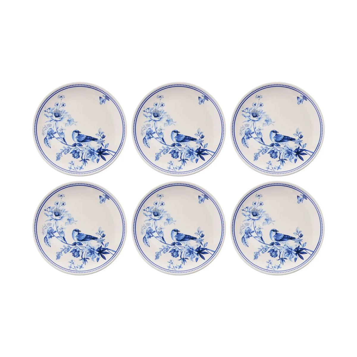 Set farfurii servire ALBASTRU BIRD, 6 piese, albastru/alb, ceramică