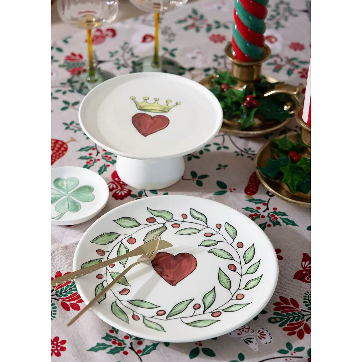 Set farfurii servire LUV0006, 6 piese, alb/roșu/galben, ceramică