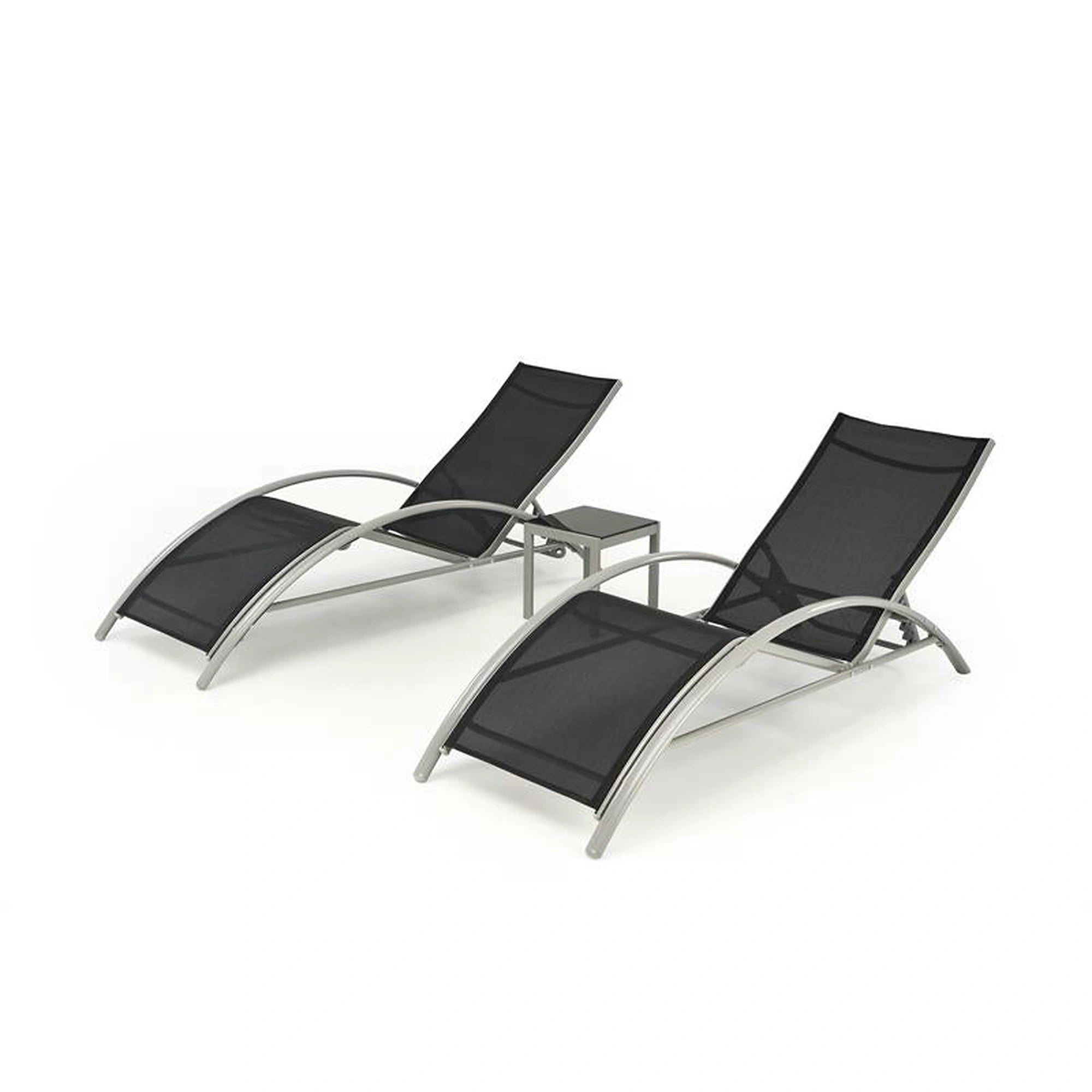 Set gradina EMBOLO, negru/gri, metal/panza, cu masuta si 2 sezlonguri