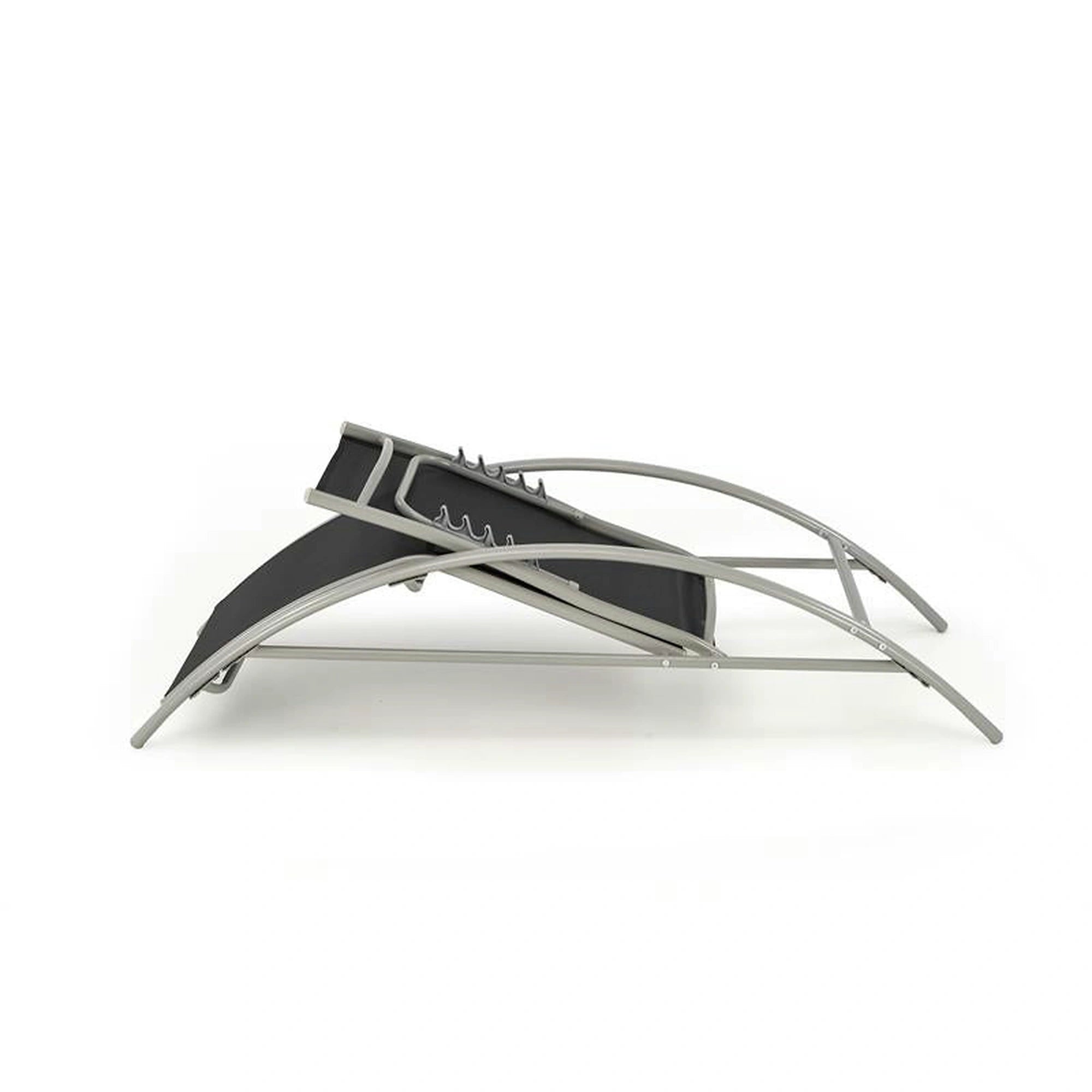 Set gradina EMBOLO, negru/gri, metal/panza, cu masuta si 2 sezlonguri
