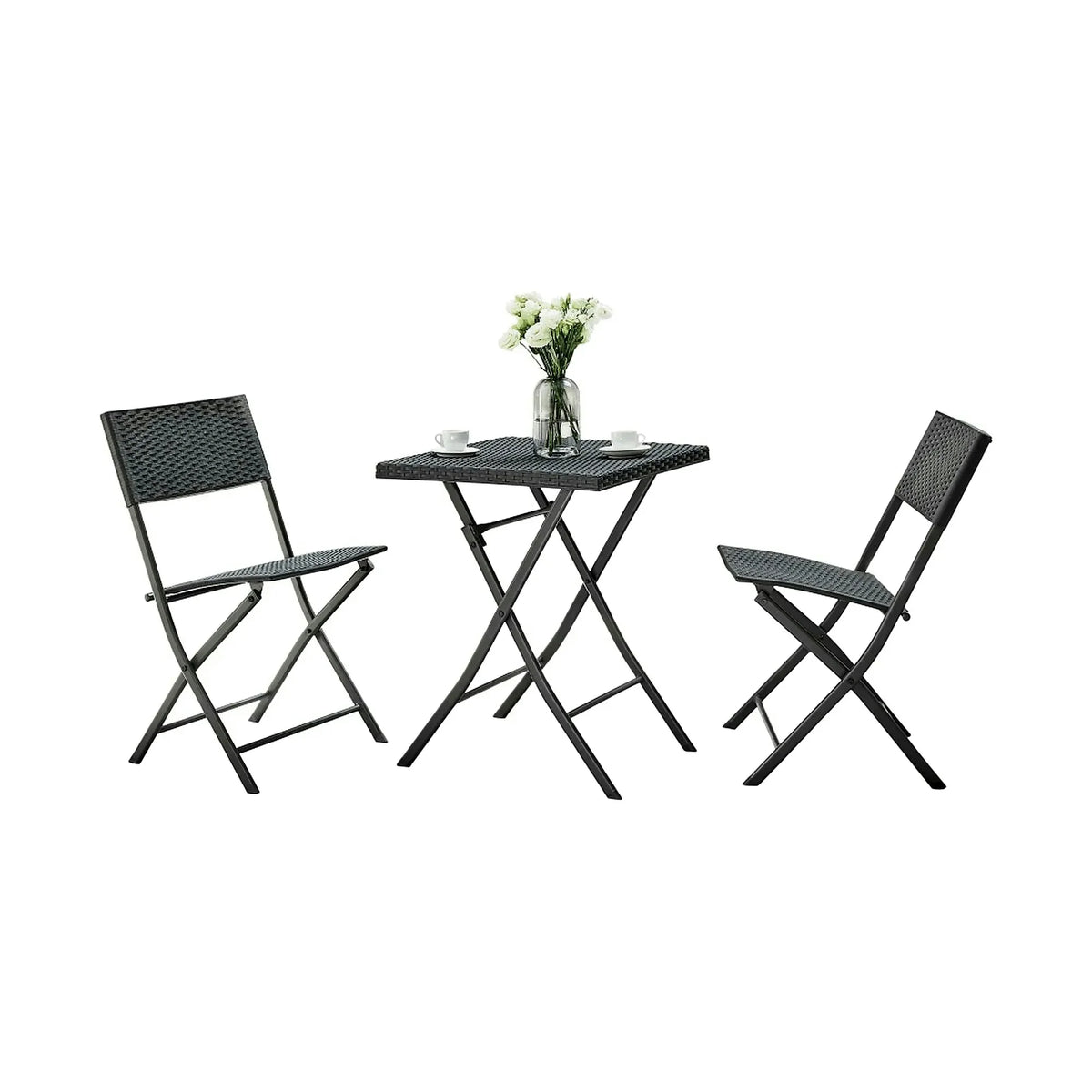 Set gradina FARUK, negru, ratan artificial/otel, cu masuta si 2 scaune