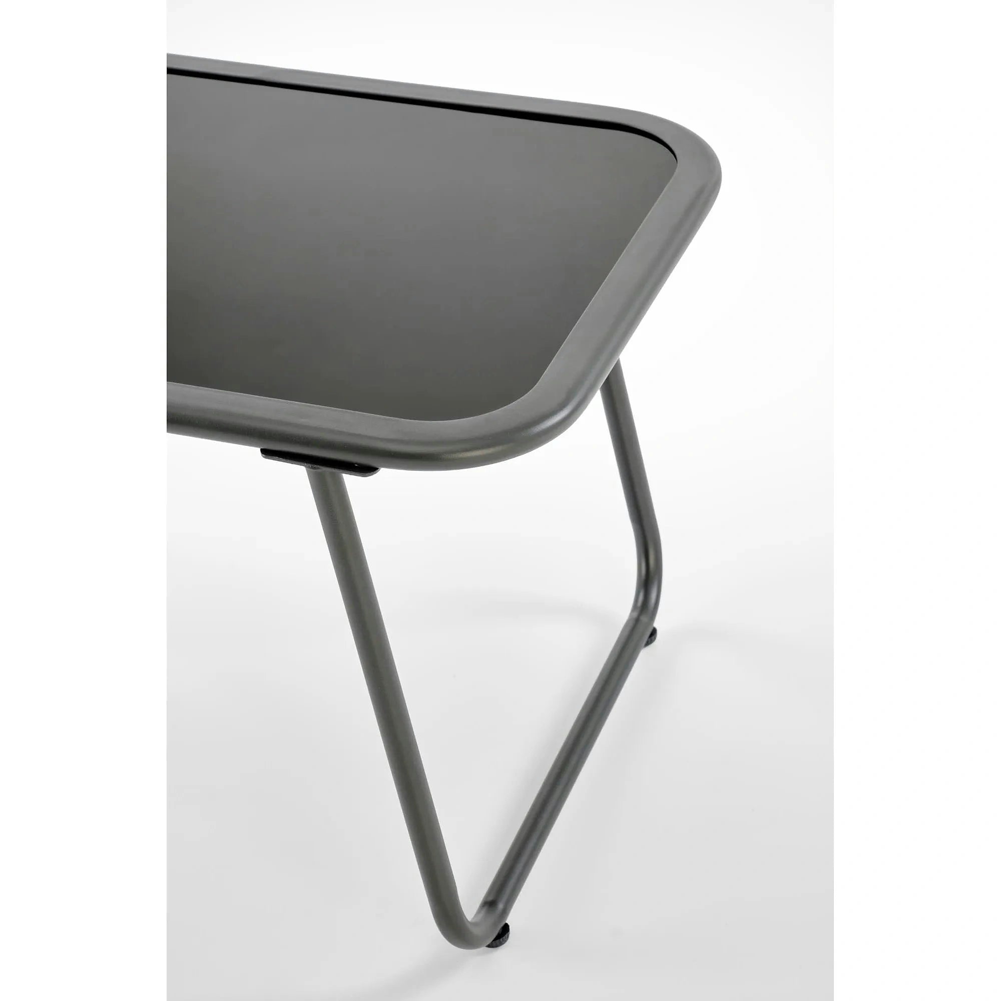 Set gradina HUDSON, gri/negru, stofa clasica/plasa/metal/sticla, cu masuta, 2 scaune si canapea