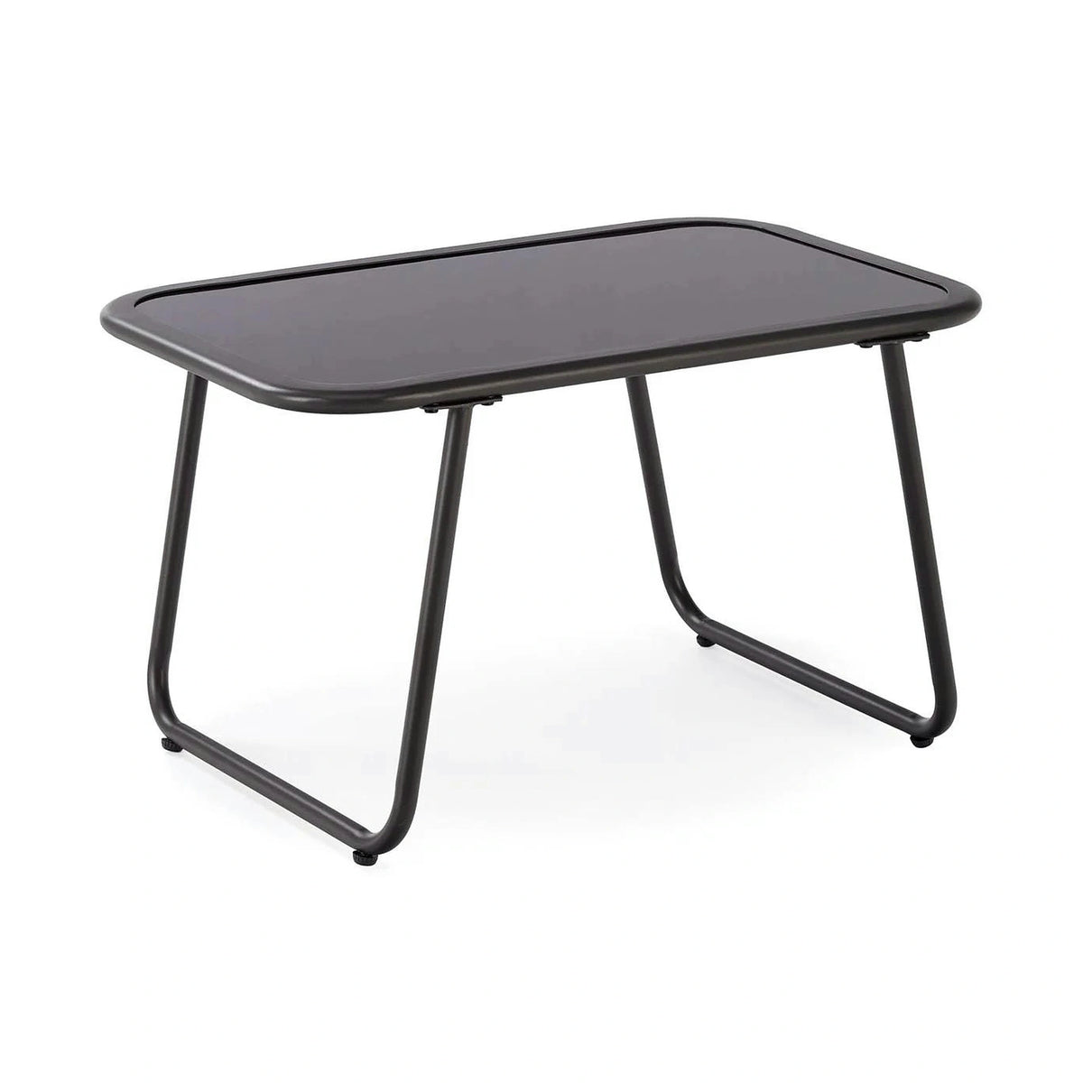 Set gradina HUDSON, gri/negru, stofa clasica/plasa/metal/sticla, cu masuta, 2 scaune si canapea