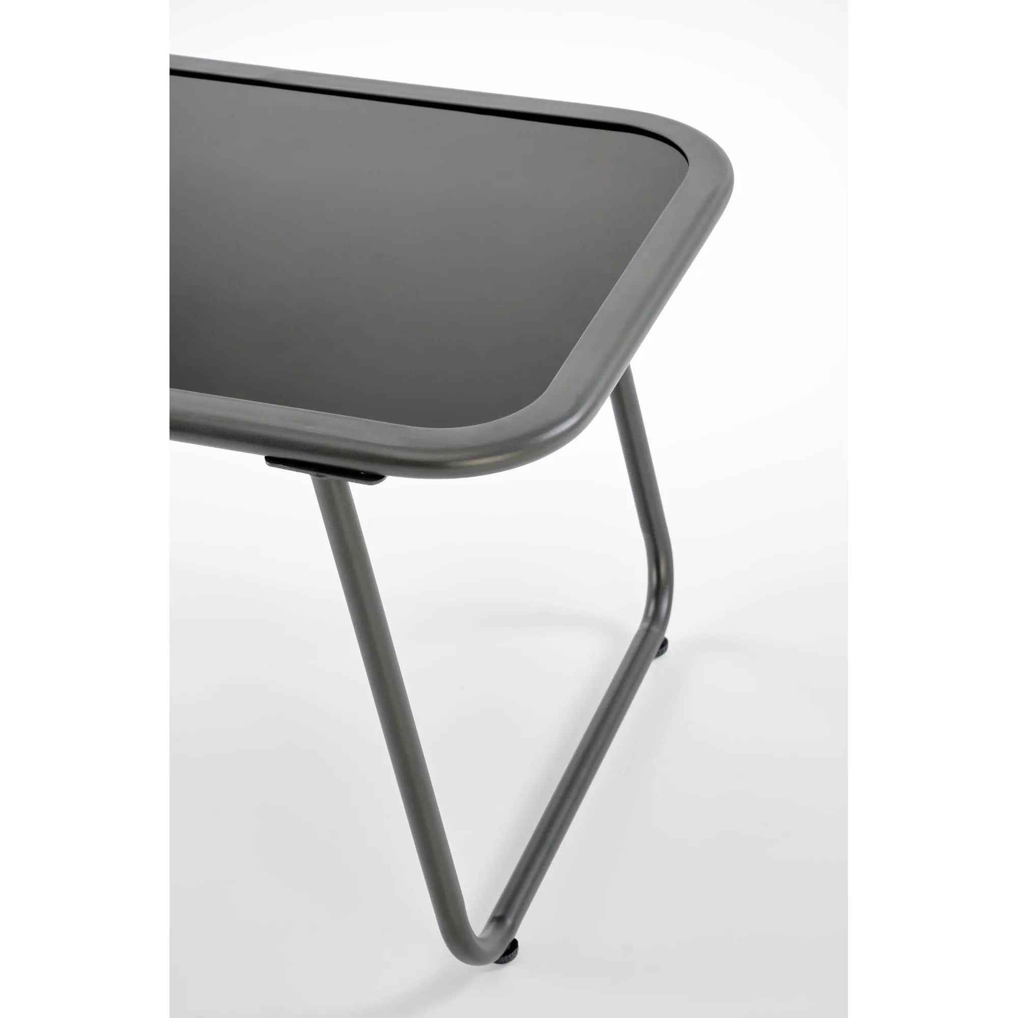 Set gradina HUDSON, gri/negru, stofa clasica/plasa/metal/sticla, cu masuta, 2 scaune si canapea