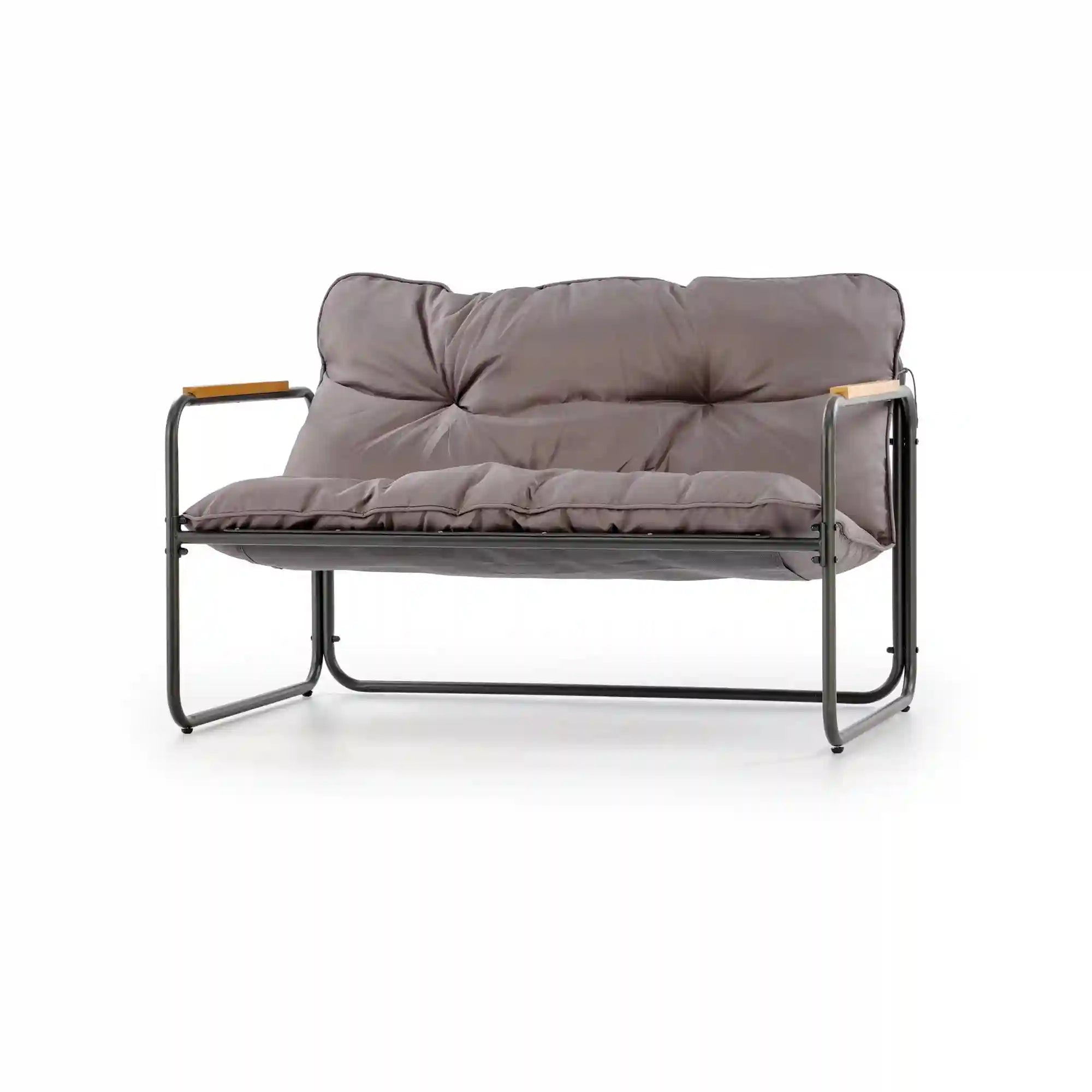 Set gradina HUDSON, gri/negru, stofa clasica/plasa/metal/sticla, cu masuta, 2 scaune si canapea