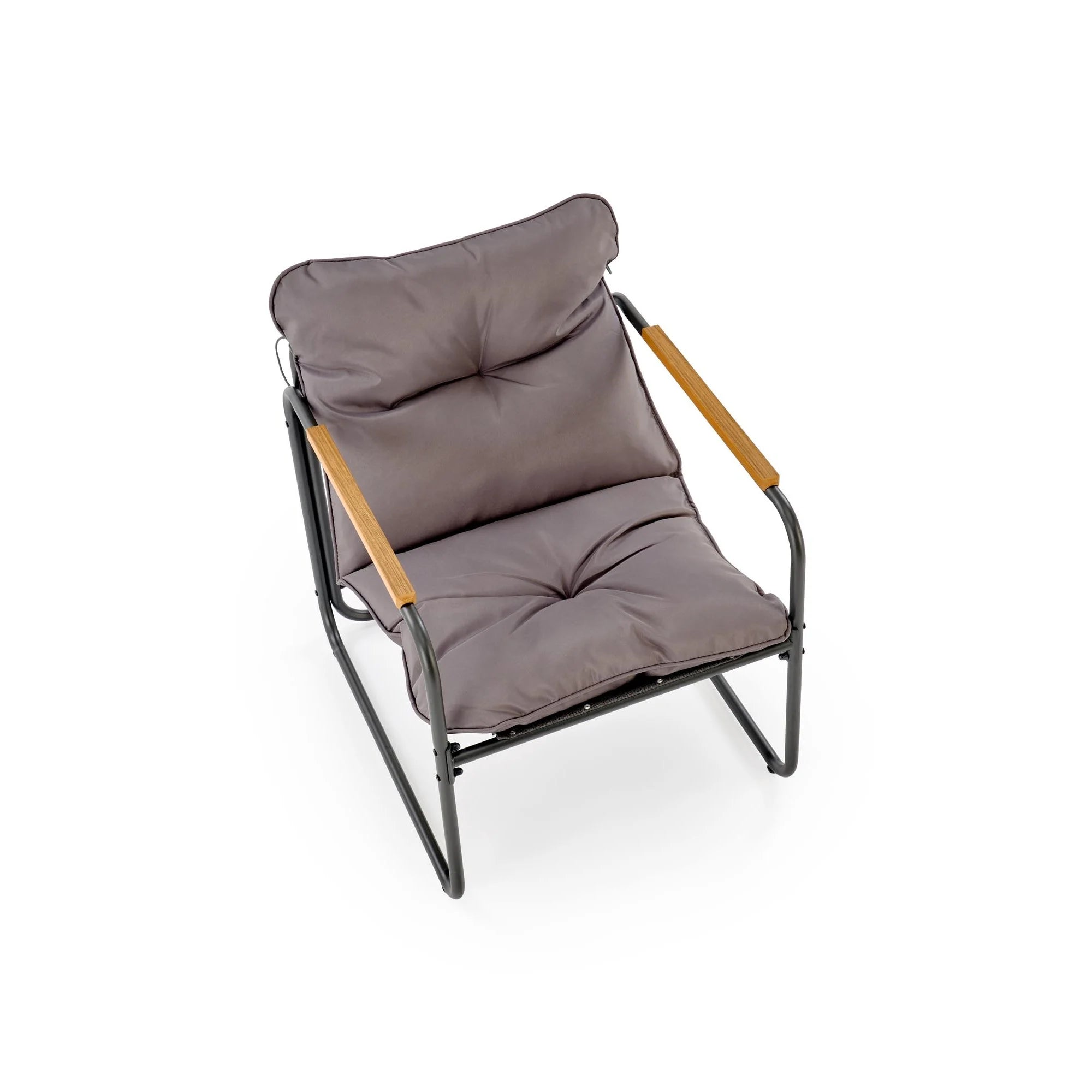 Set gradina HUDSON, gri/negru, stofa clasica/plasa/metal/sticla, cu masuta, 2 scaune si canapea