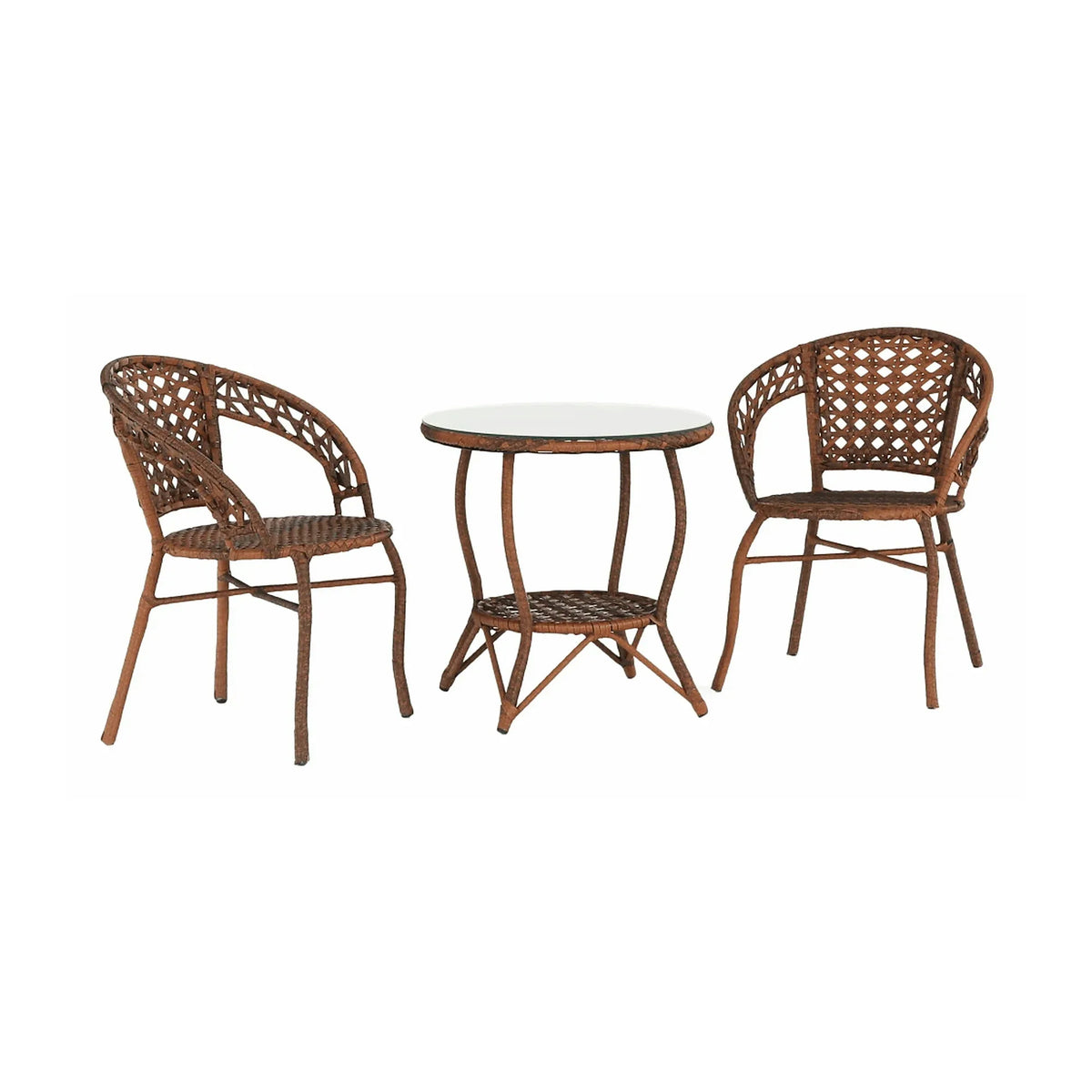 Set gradina JARUB, maro, ratan artificial/sticla securizata/metal, cu masuta si 2 scaune