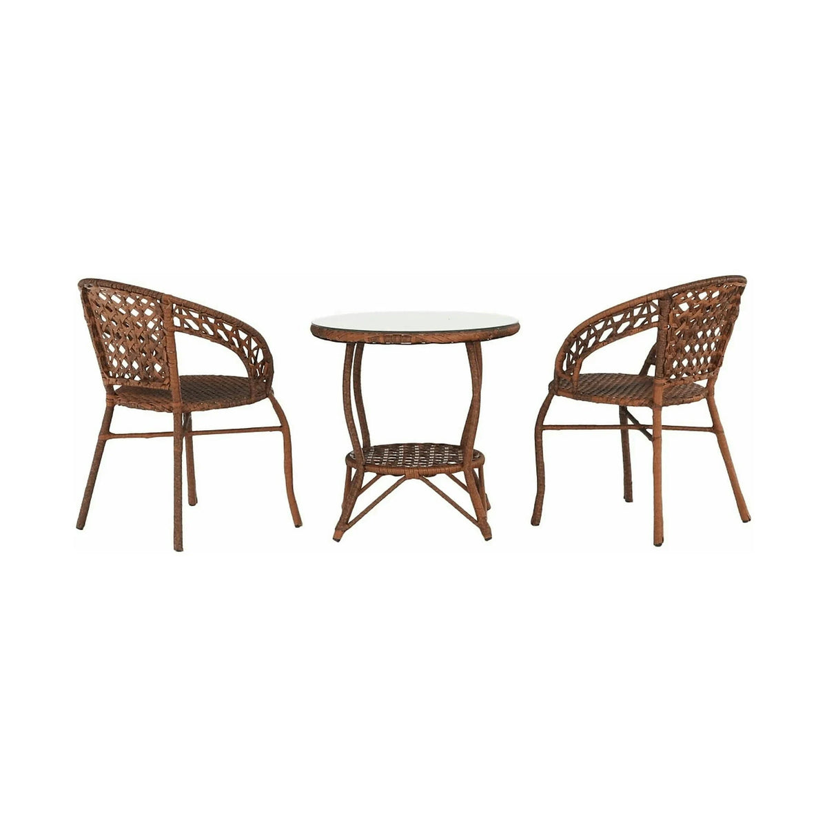 Set gradina JARUB, maro, ratan artificial/sticla securizata/metal, cu masuta si 2 scaune