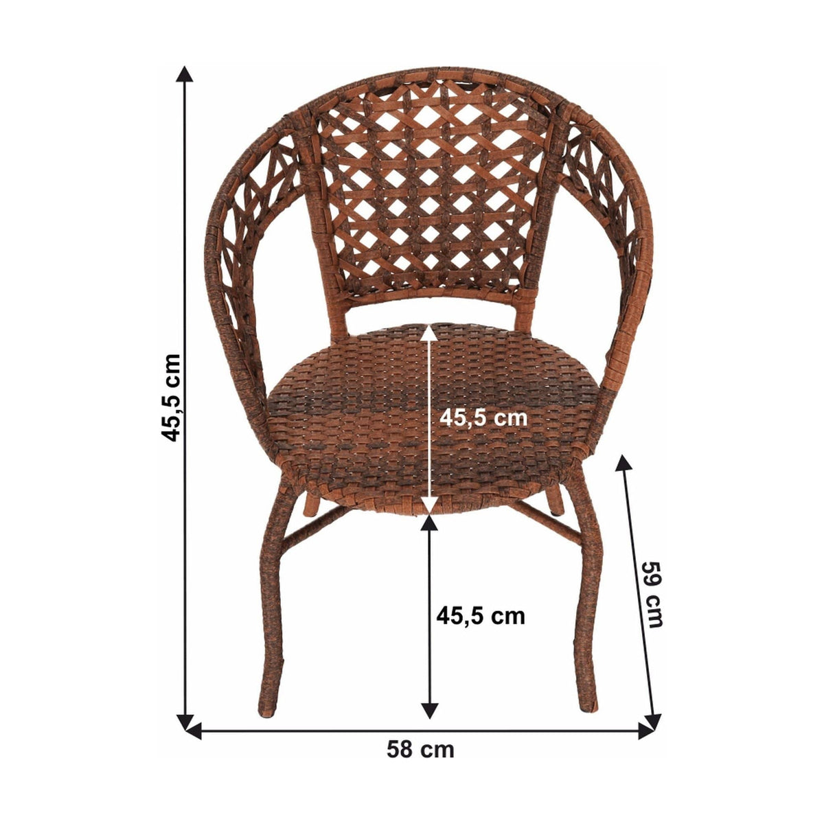 Set gradina JARUB, maro, ratan artificial/sticla securizata/metal, cu masuta si 2 scaune