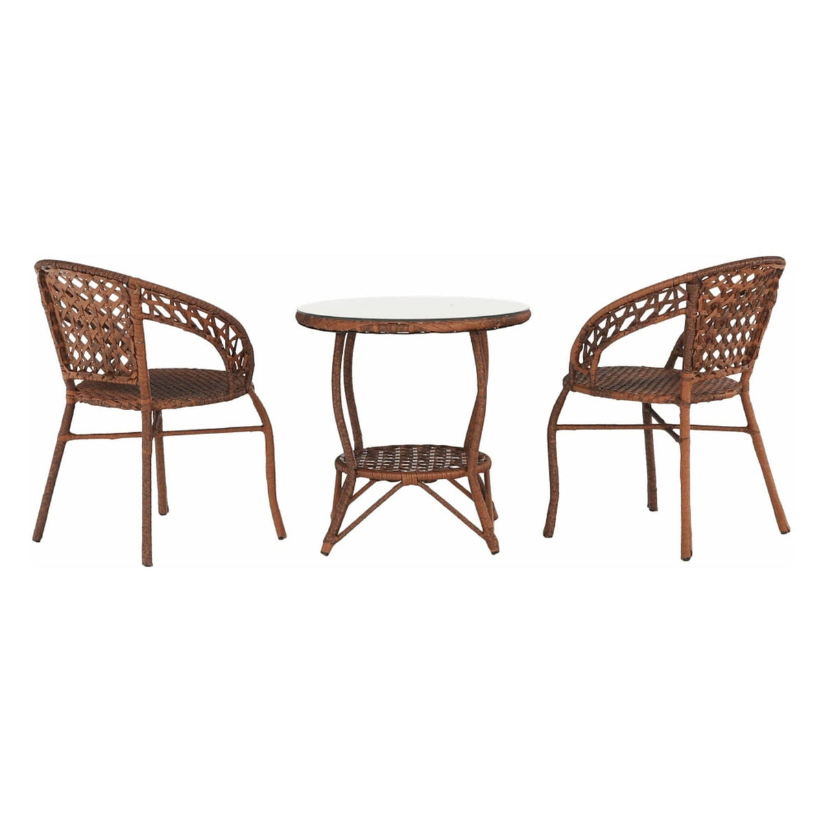 Set gradina JARUB, maro, ratan artificial/sticla securizata/metal, cu masuta si 2 scaune