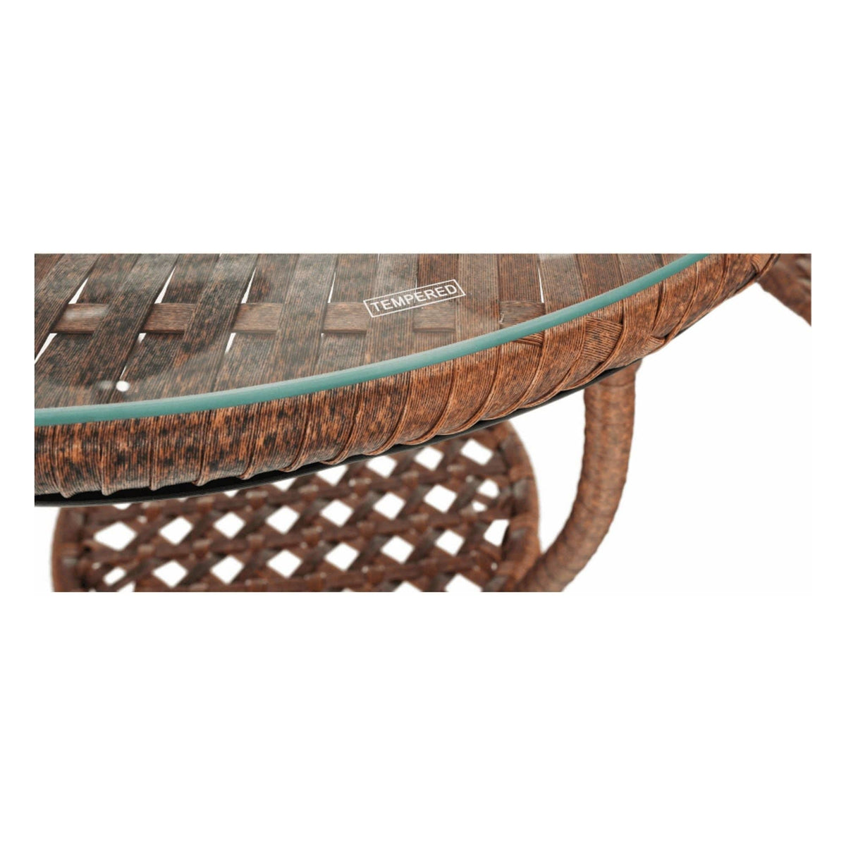 Set gradina JARUB, maro, ratan artificial/sticla securizata/metal, cu masuta si 2 scaune