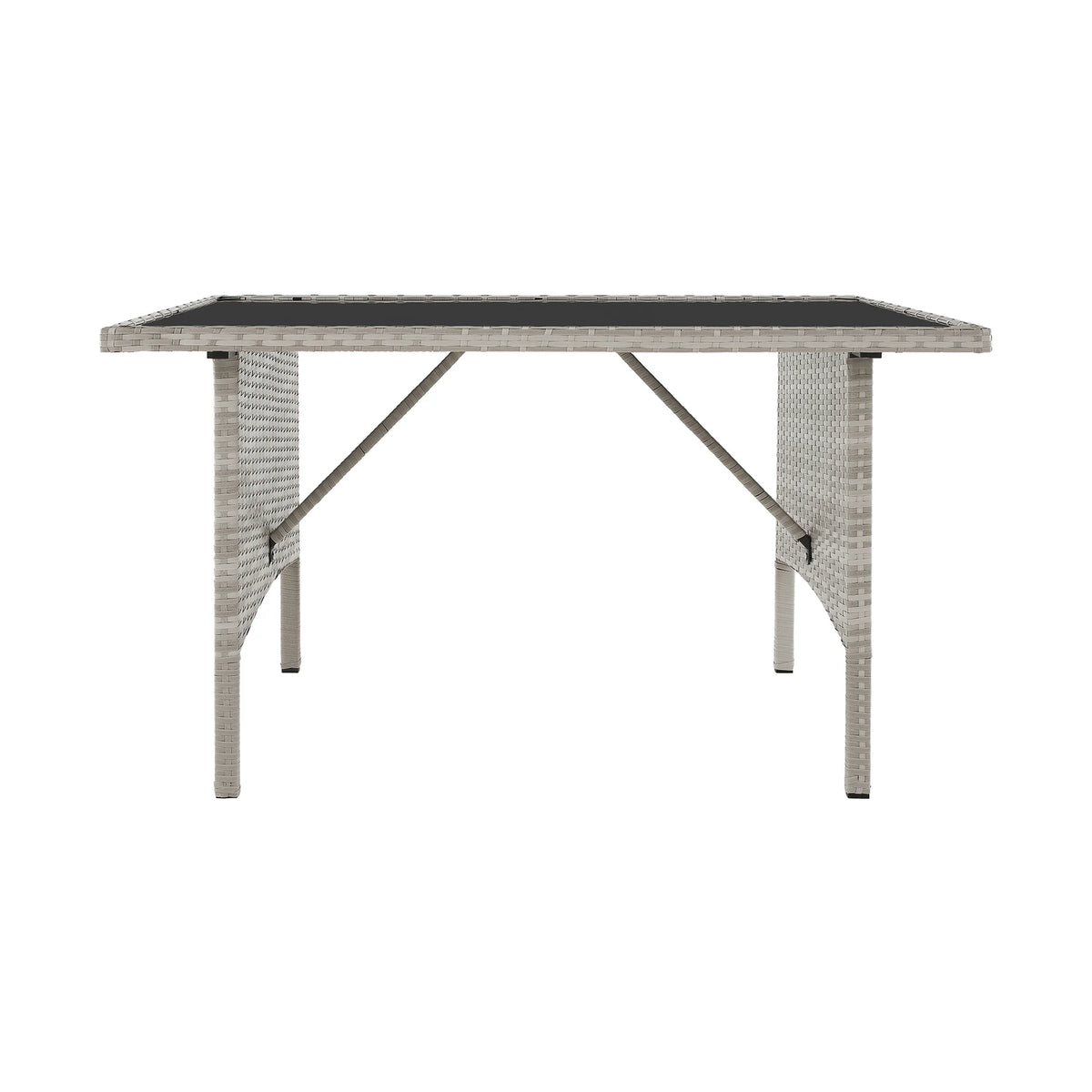Set gradina LALEN, gri, ratan sintetic/metal/sticla temperata, cu masa, 2 scaune, 2 taburete si canapea