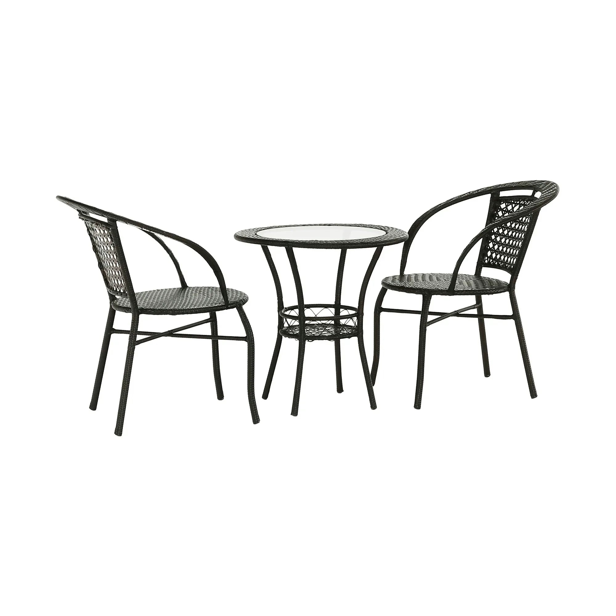 Set gradina LASAN, maro, ratan sintetic/sticla/otel, cu masuta si 2 scaune