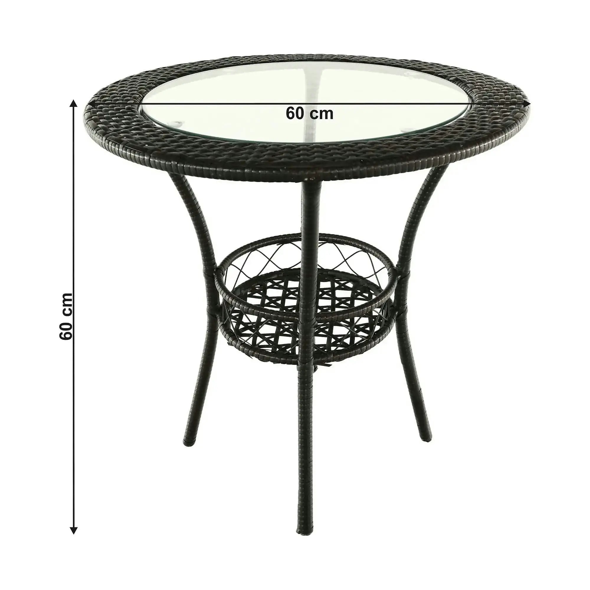 Set gradina LASAN, maro, ratan sintetic/sticla/otel, cu masuta si 2 scaune