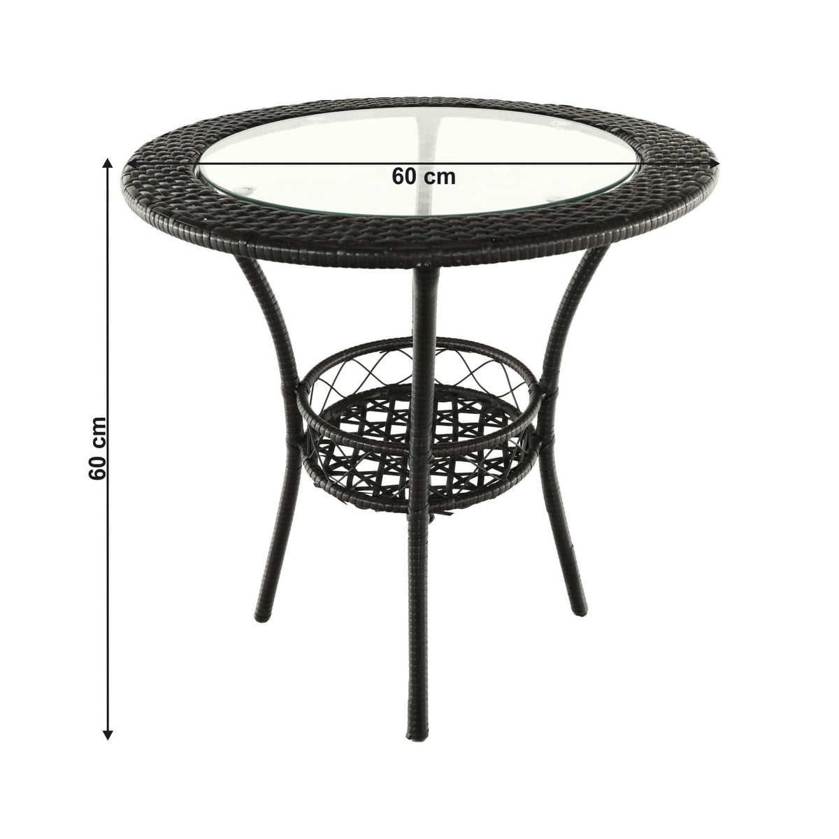 Set gradina LASAN, maro, ratan sintetic/sticla/otel, cu masuta si 2 scaune