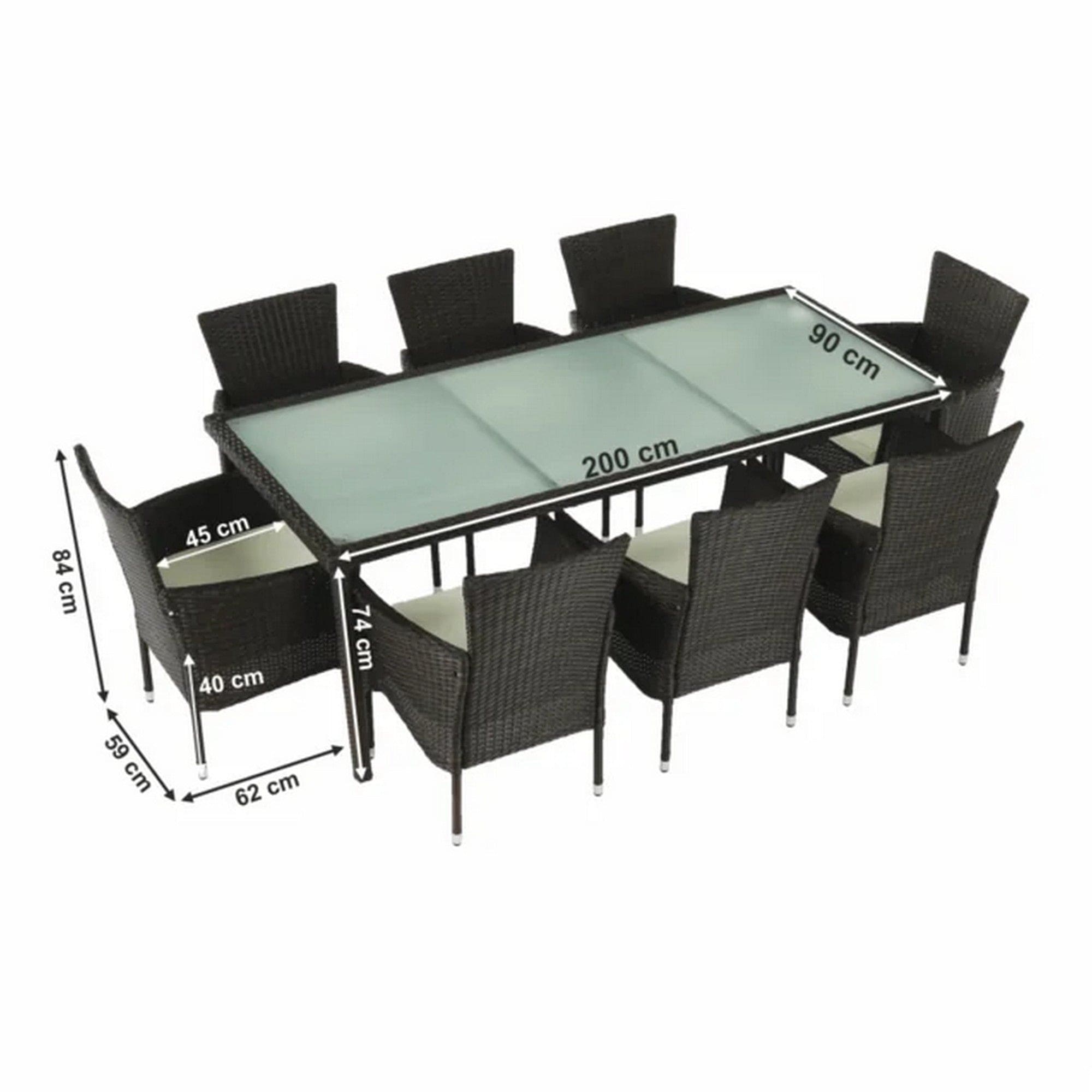 Set gradina MENIBOR, maro/bej, ratan artificial/sticla temperata/otel, cu masa si 8 scaune