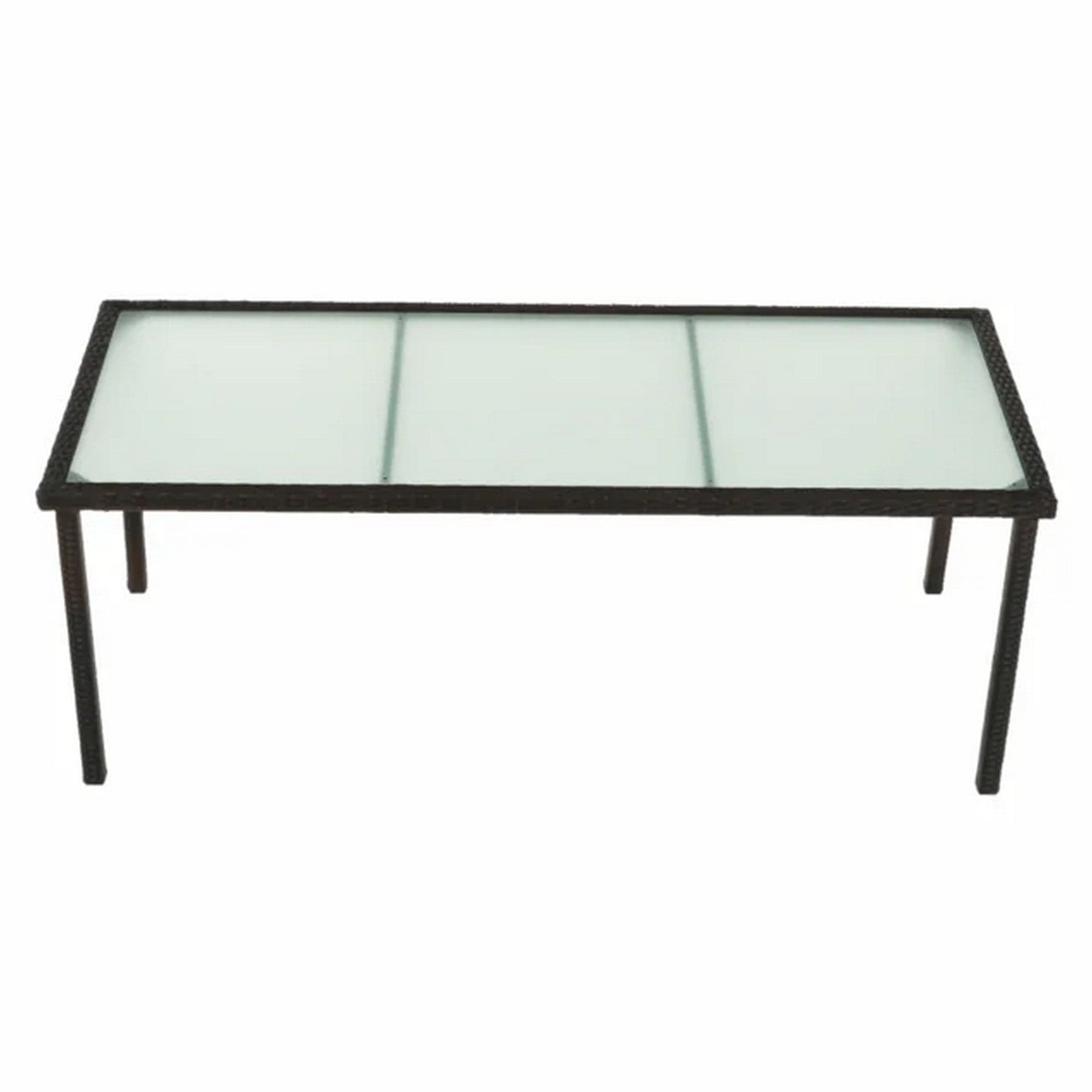 Set gradina MENIBOR, maro/bej, ratan artificial/sticla temperata/otel, cu masa si 8 scaune