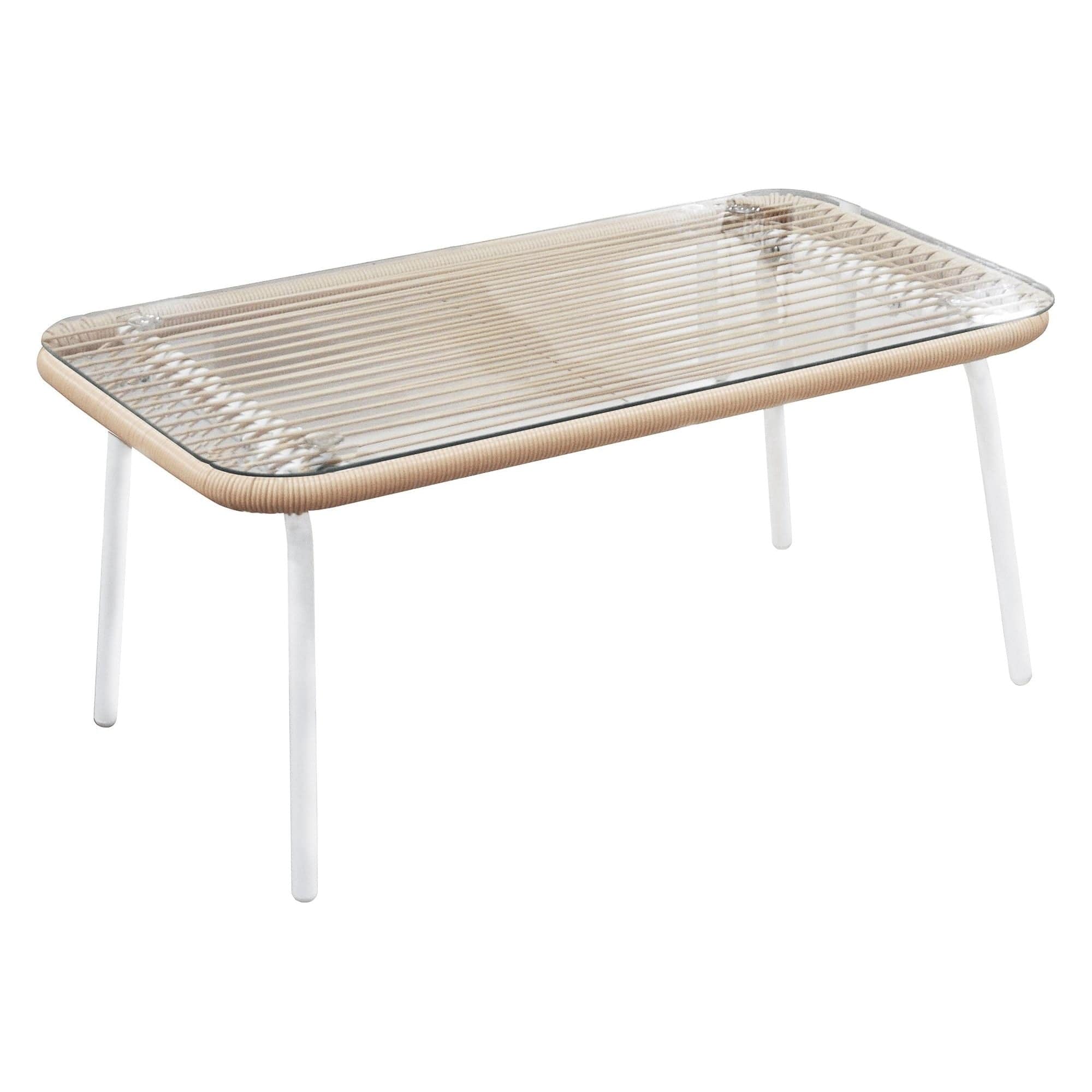 Set gradina PALNY, bej/alb, ratan/sticla/metal, cu masuta, 2 scaune si canapea