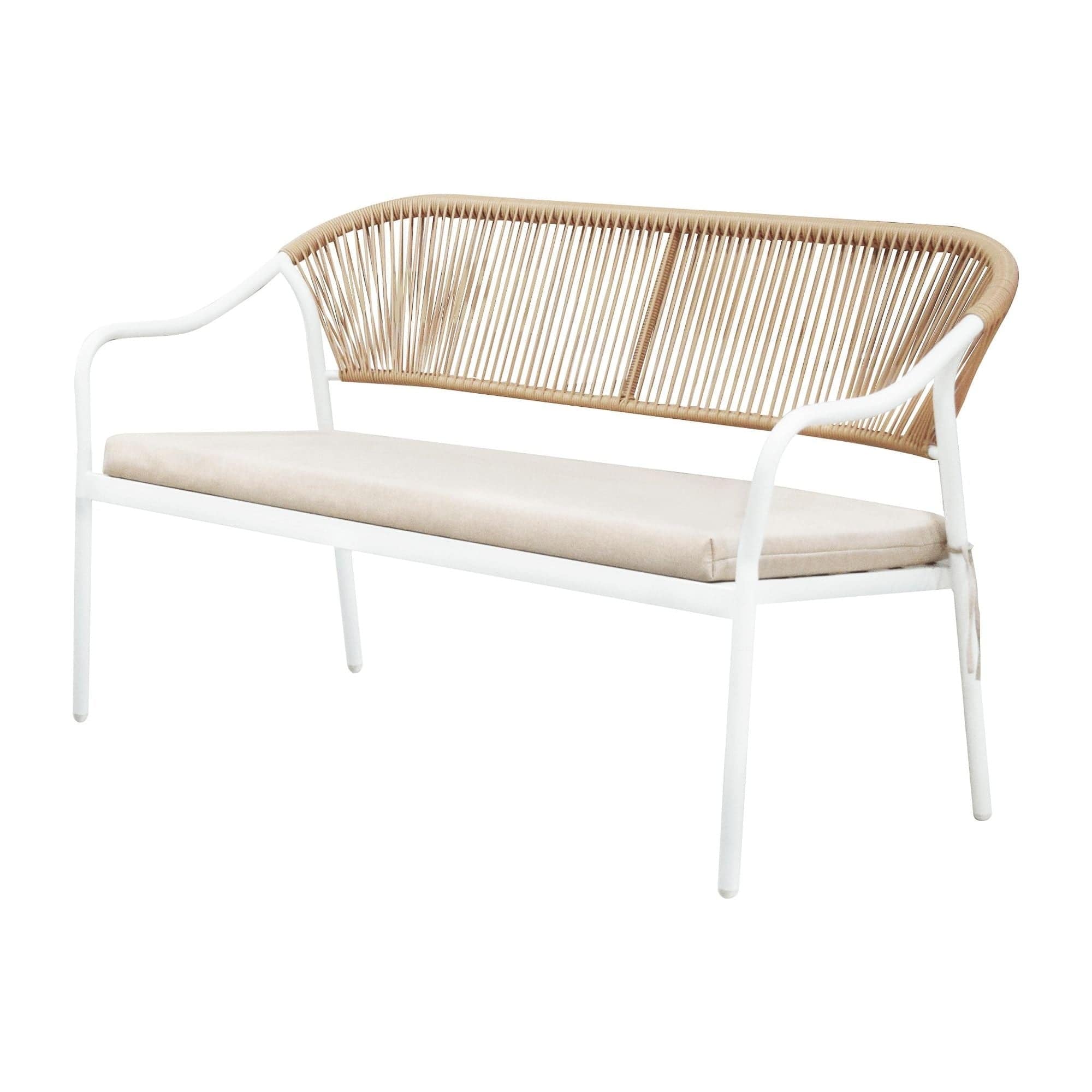 Set gradina PALNY, bej/alb, ratan/sticla/metal, cu masuta, 2 scaune si canapea