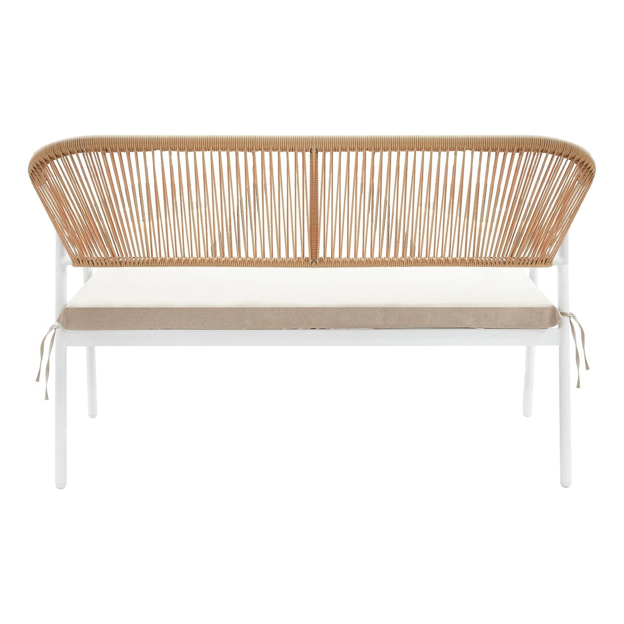 Set gradina PALNY, bej/alb, ratan/sticla/metal, cu masuta, 2 scaune si canapea