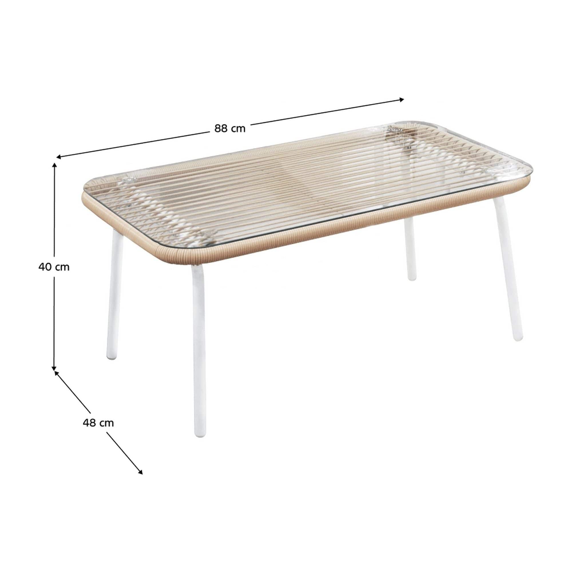 Set gradina PALNY, bej/alb, ratan/sticla/metal, cu masuta, 2 scaune si canapea