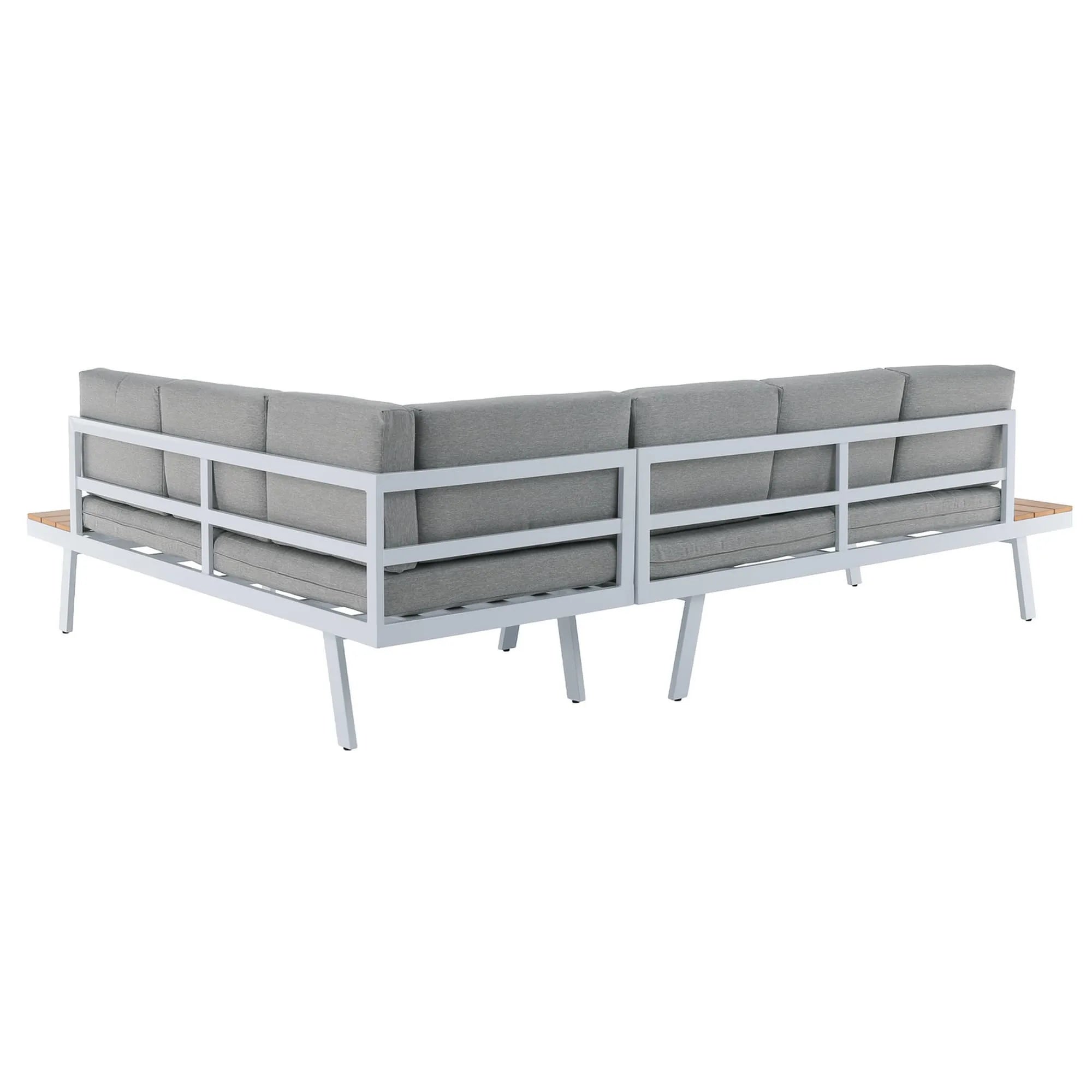 Set gradina PELOR, alb/gri deschis/stejar, tesatura/lemn/metal, cu masuta si canapea