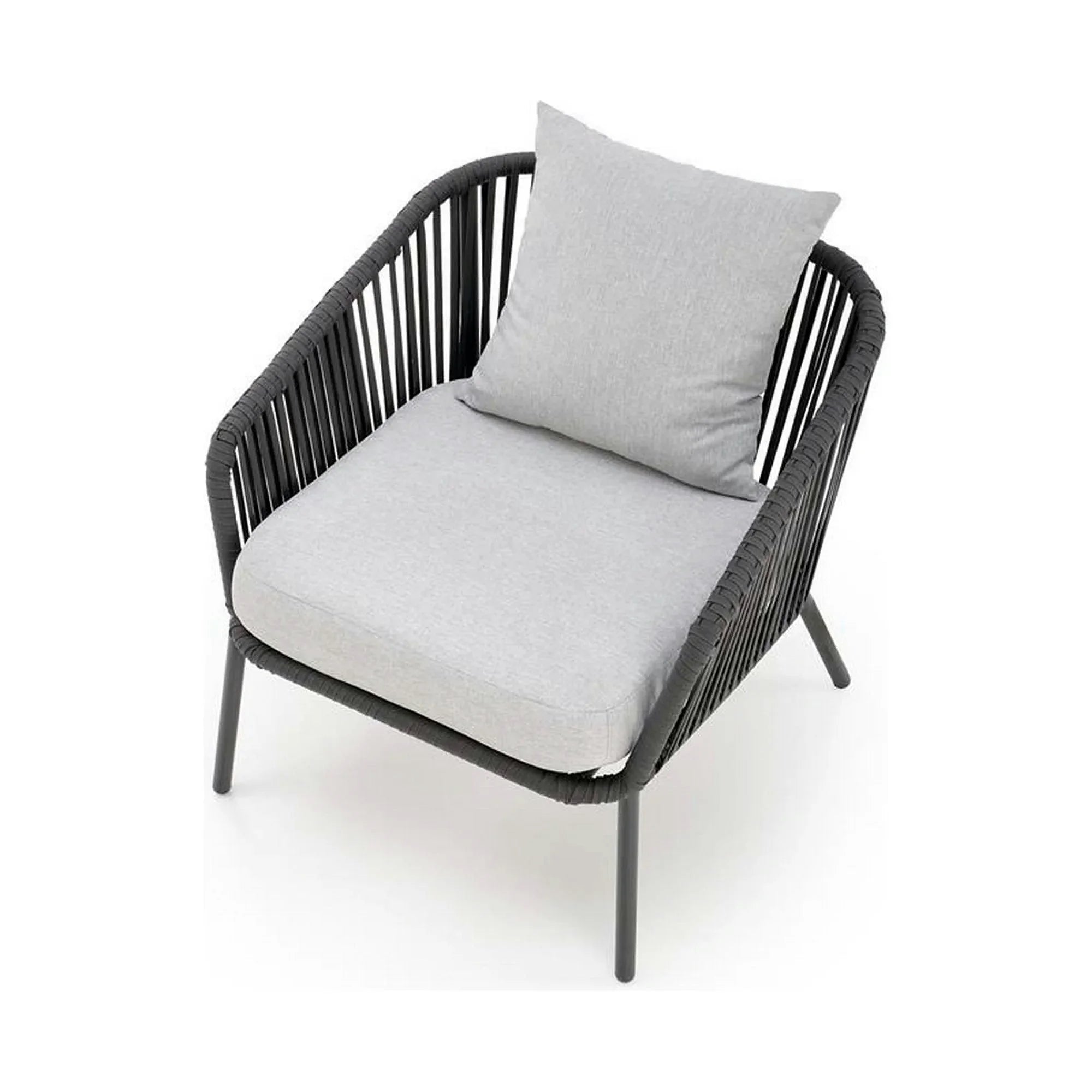 Set gradina ROCCA, gri, sticla/otel/stofa, cu masuta, 2 scaune si canapea