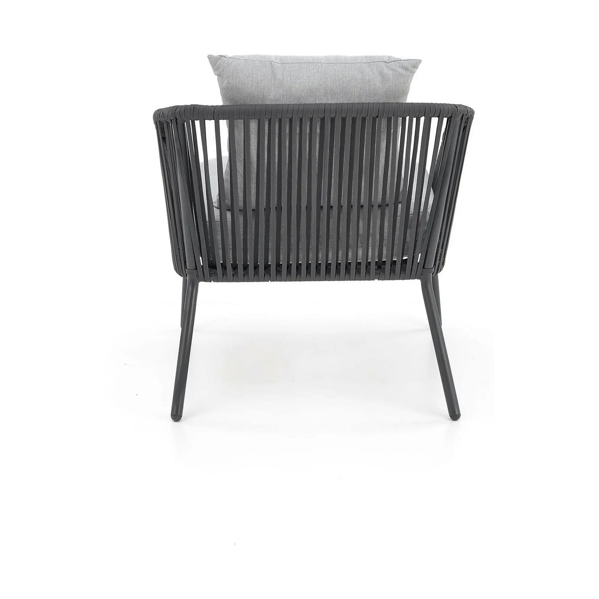 Set gradina ROCCA, gri, sticla/otel/stofa, cu masuta, 2 scaune si canapea