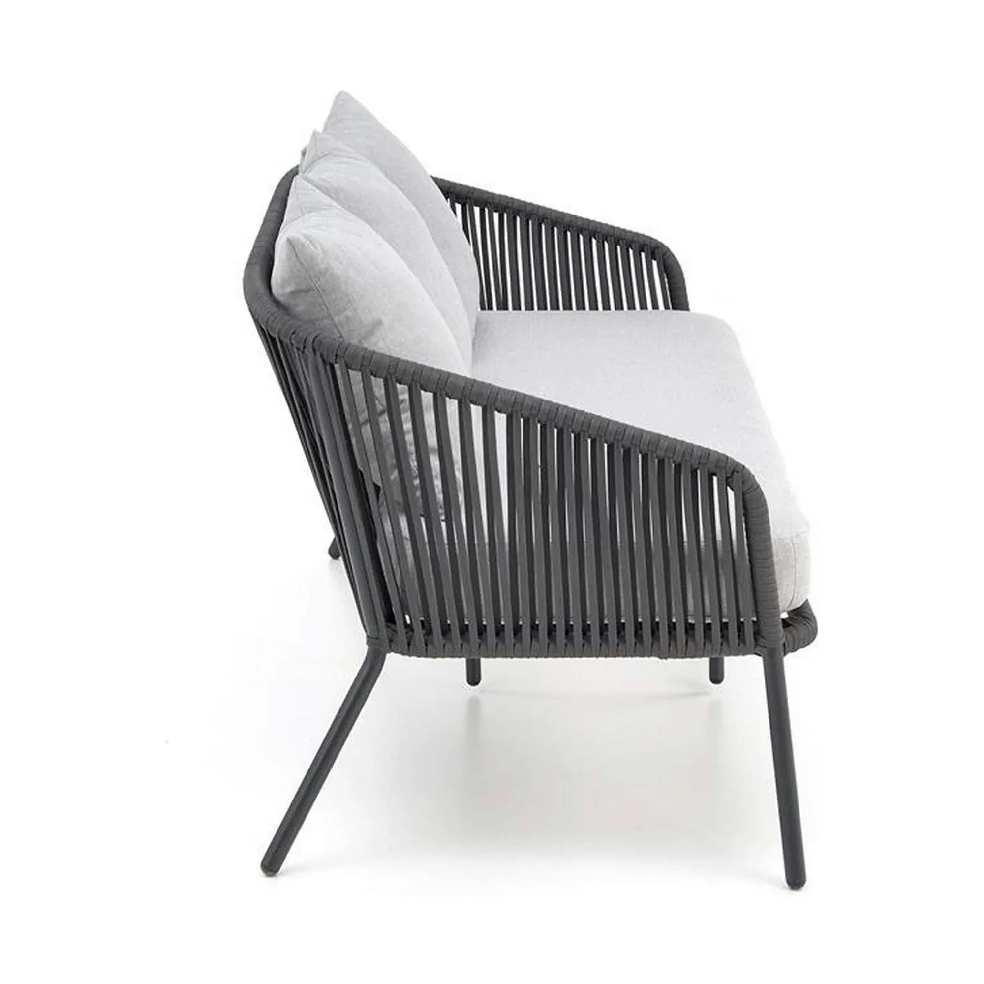 Set gradina ROCCA, gri, sticla/otel/stofa, cu masuta, 2 scaune si canapea