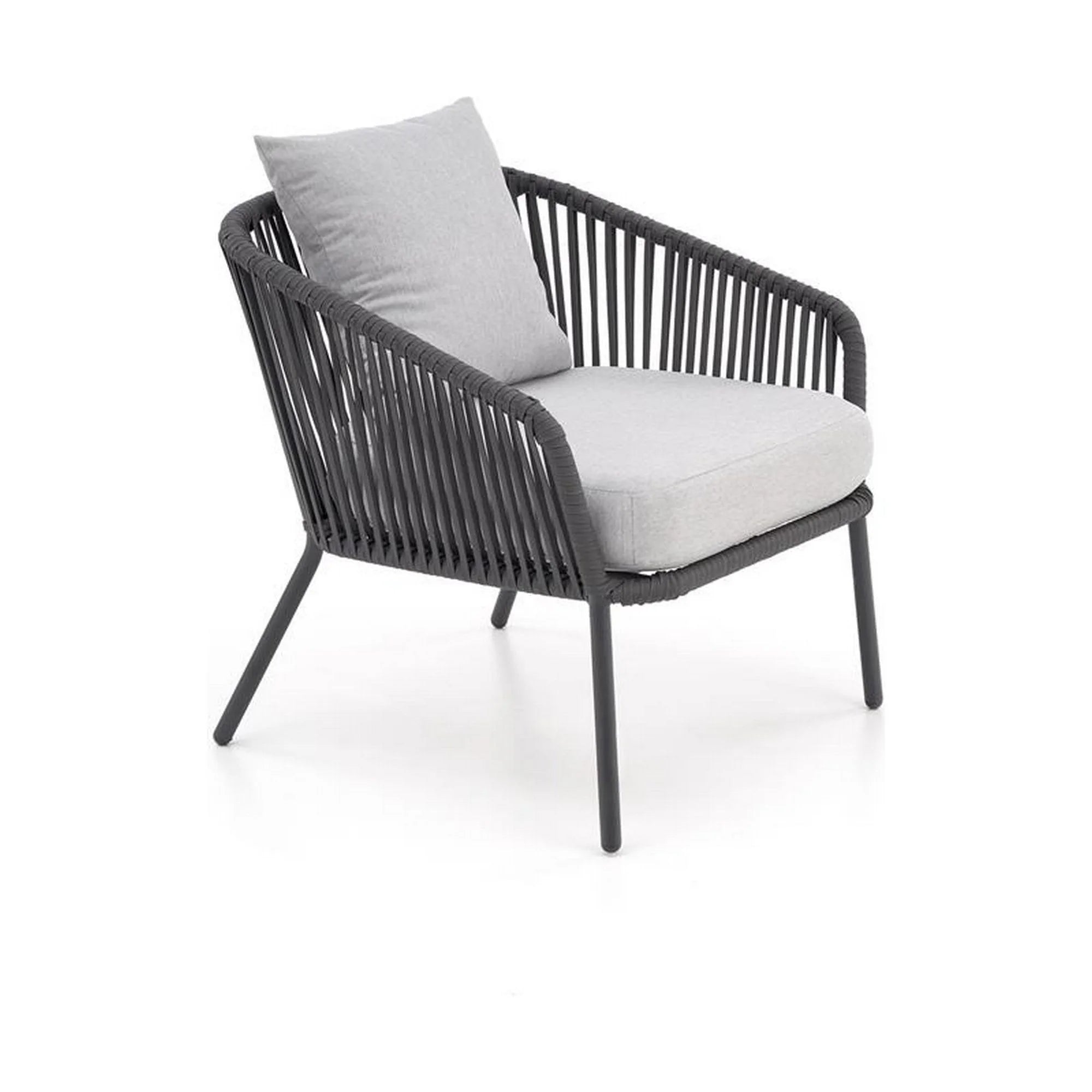 Set gradina ROCCA, gri, sticla/otel/stofa, cu masuta, 2 scaune si canapea