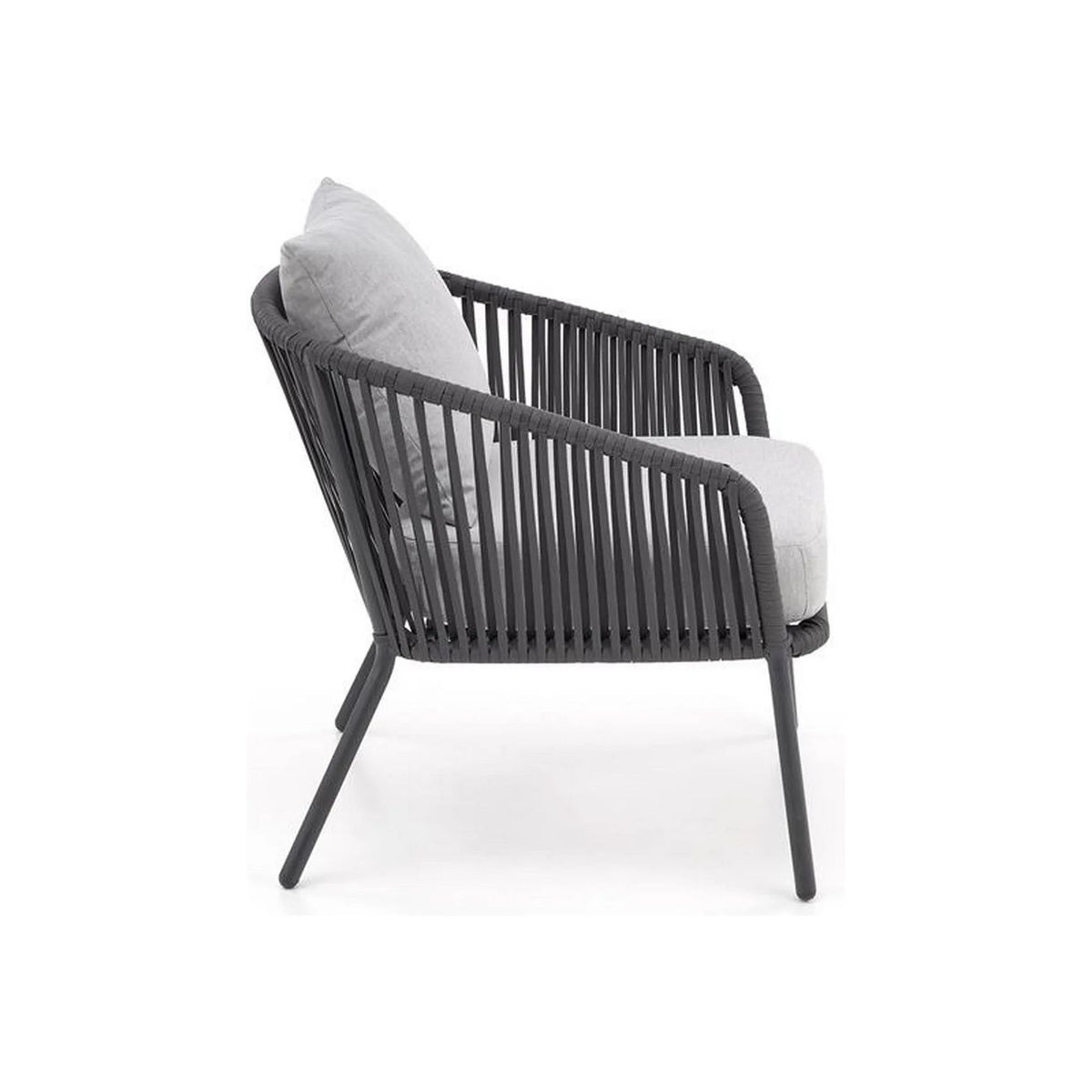 Set gradina ROCCA, gri, sticla/otel/stofa, cu masuta, 2 scaune si canapea