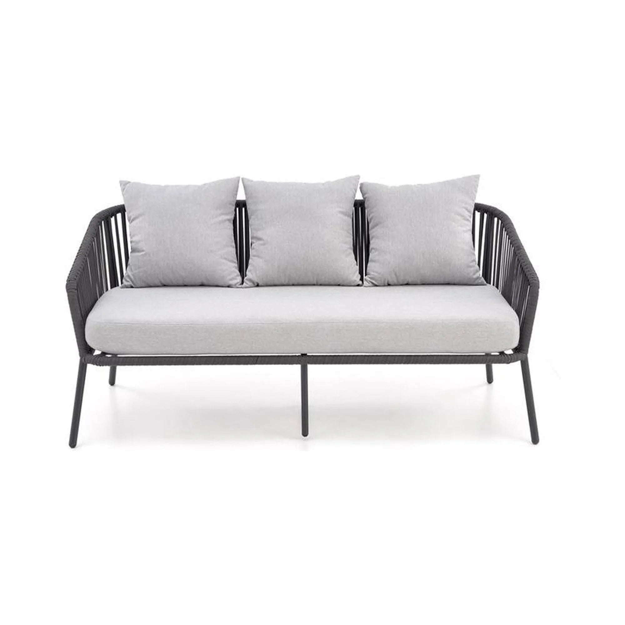 Set gradina ROCCA, gri, sticla/otel/stofa, cu masuta, 2 scaune si canapea