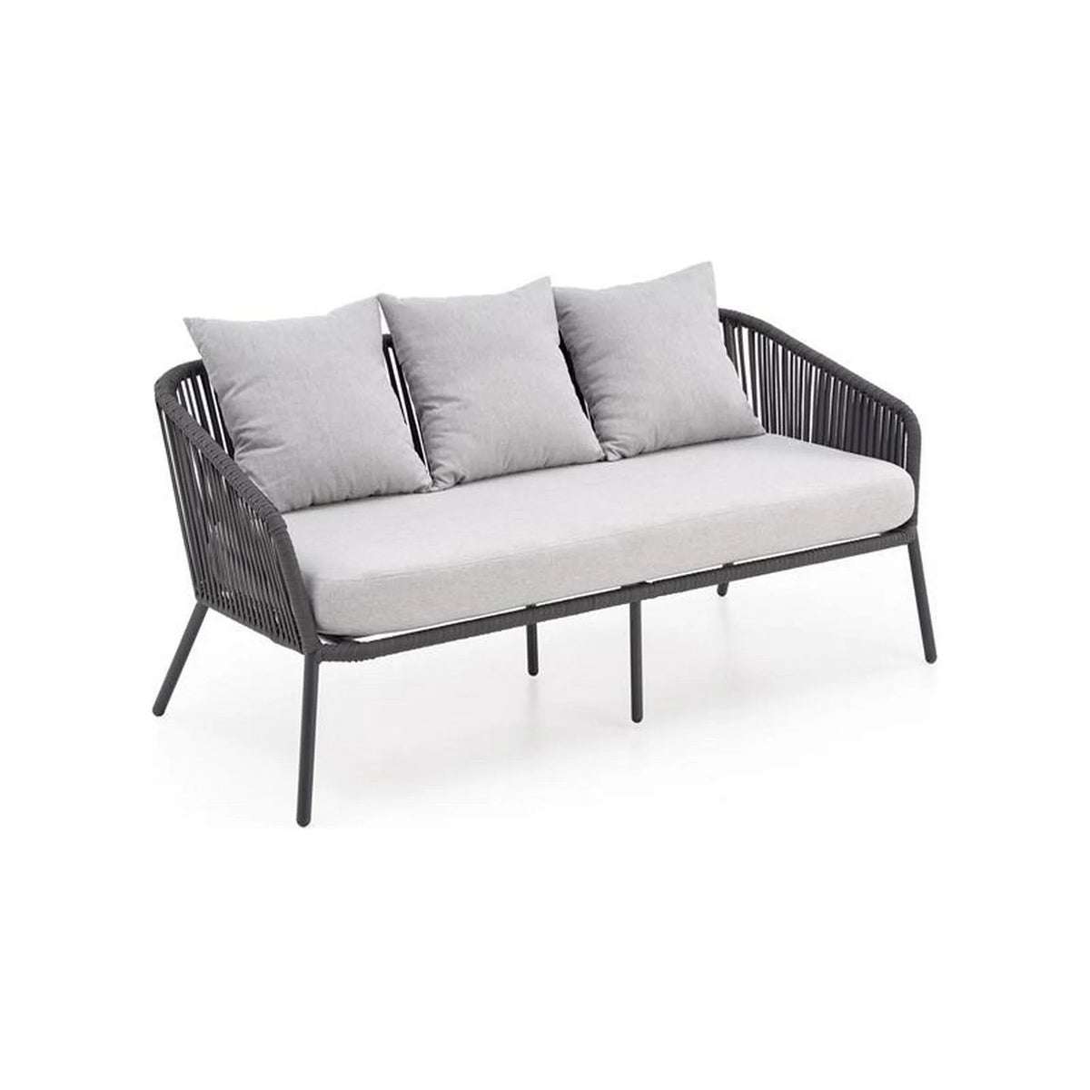 Set gradina ROCCA, gri, sticla/otel/stofa, cu masuta, 2 scaune si canapea