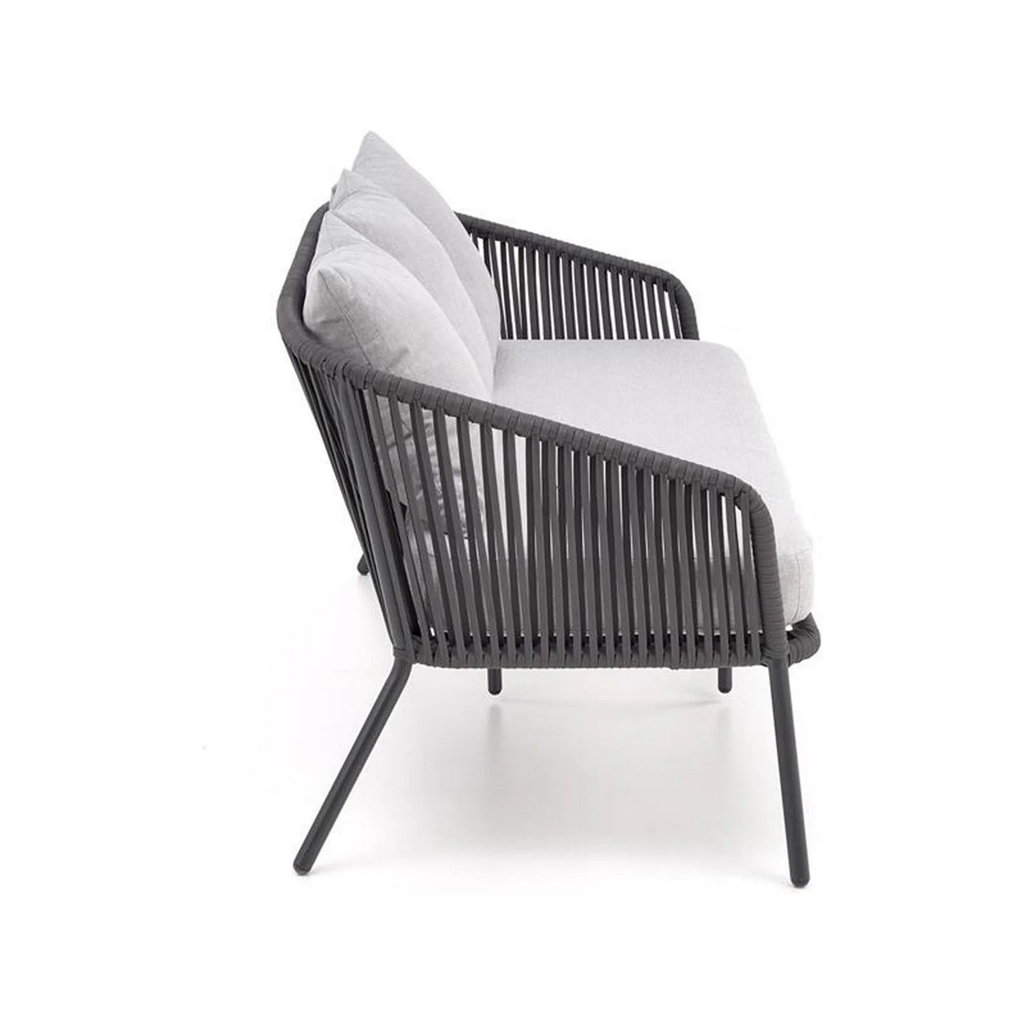 Set gradina ROCCA, gri, sticla/otel/stofa, cu masuta, 2 scaune si canapea