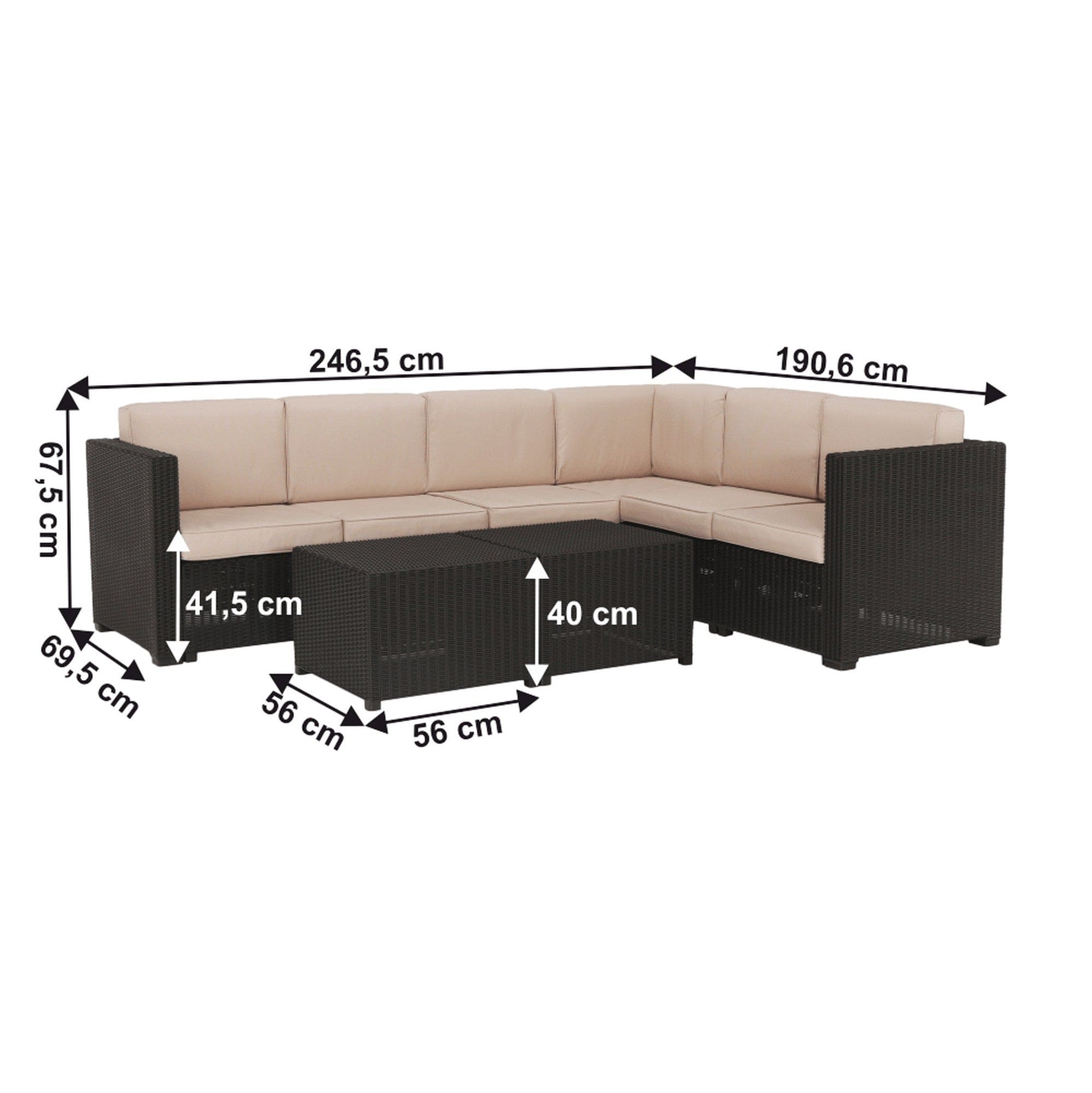 Set gradina RODEN, maro/bej, ratan artificial/tesatura, cu 2 masute si canapea