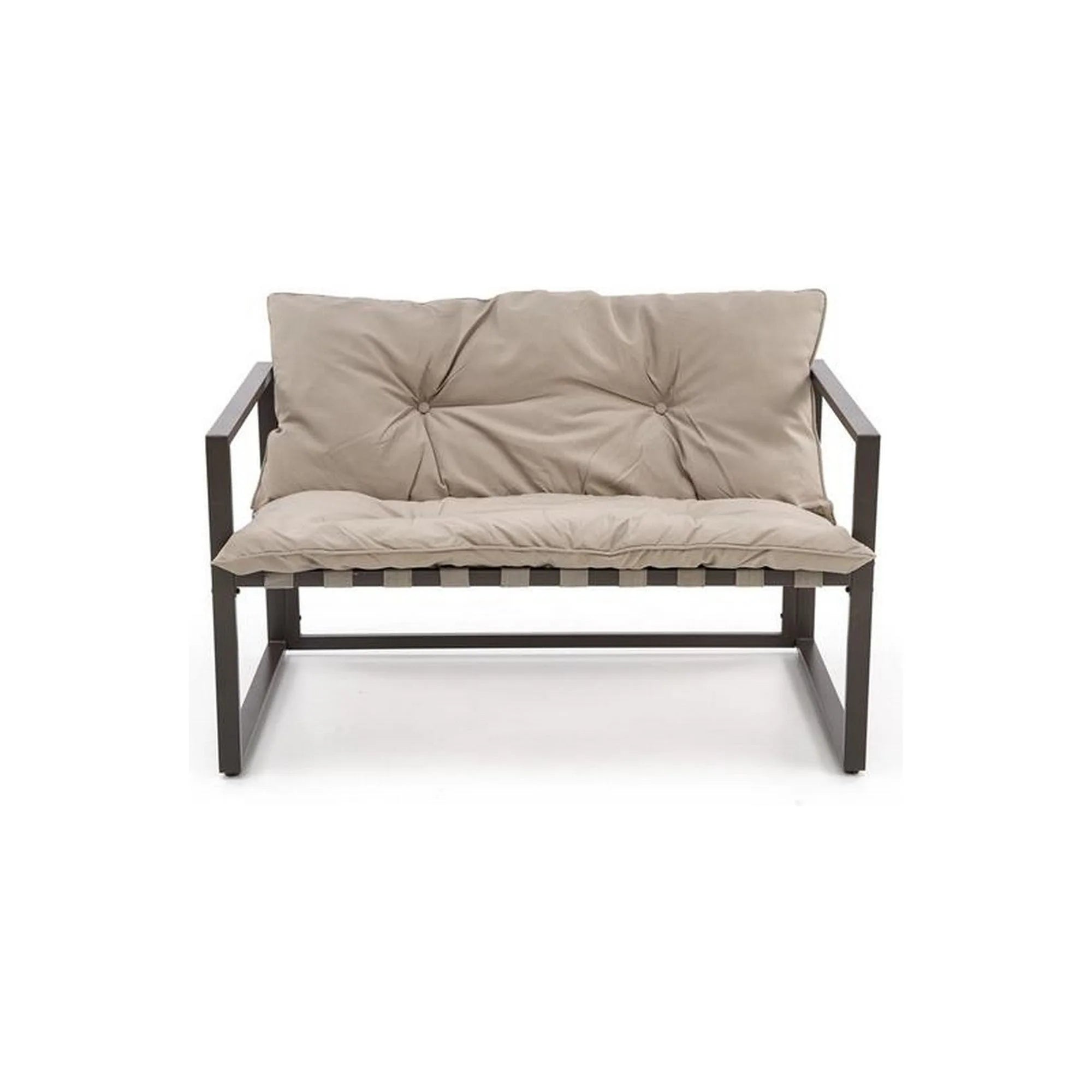 Set gradina SHARK, cappuccino/negru, otel/stofa/sticla, cu masuta, 2 scaune si canapea