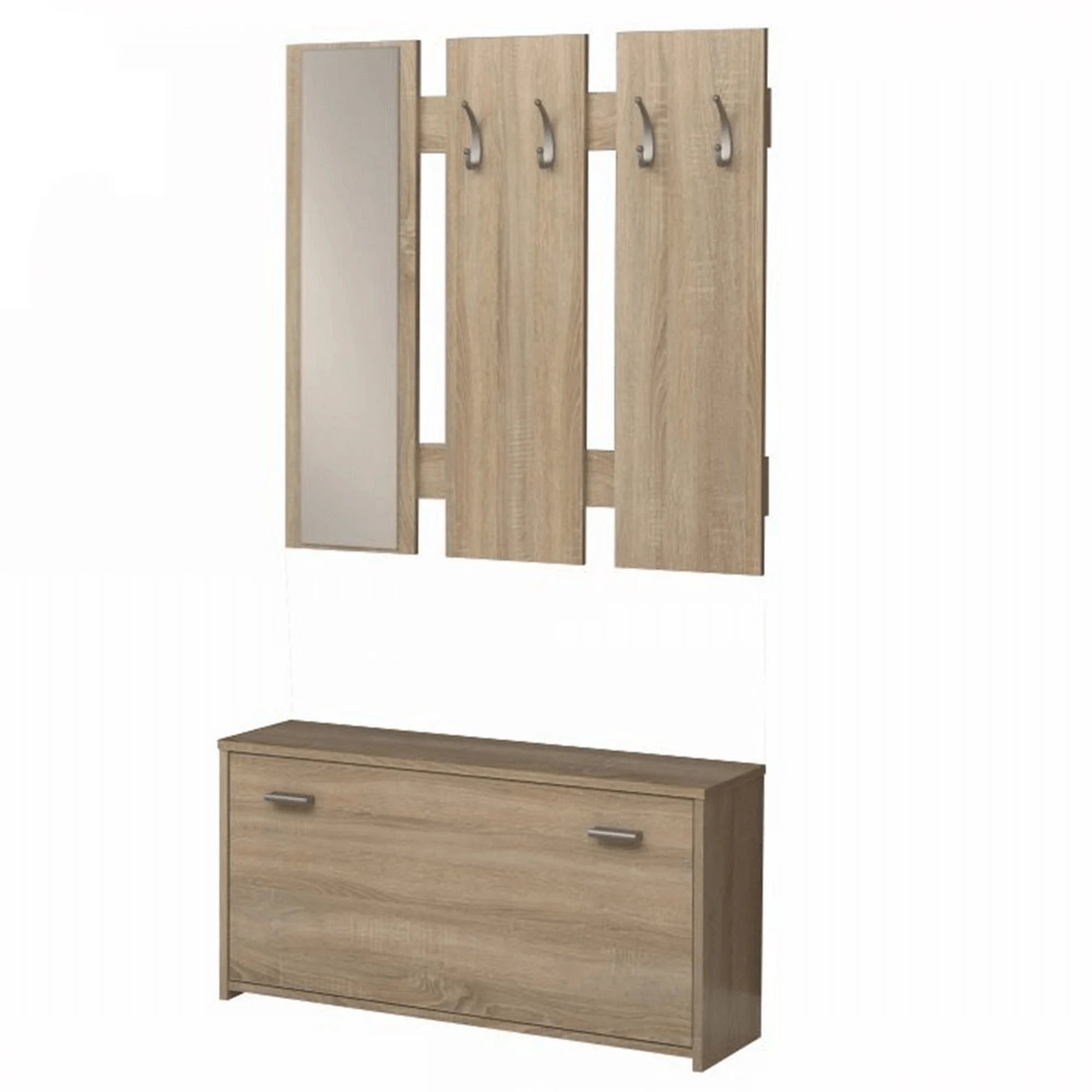 Set hol 03 NEW, stejar sonoma, PAL melaminat, format din cuier cu oglinda si pantofar