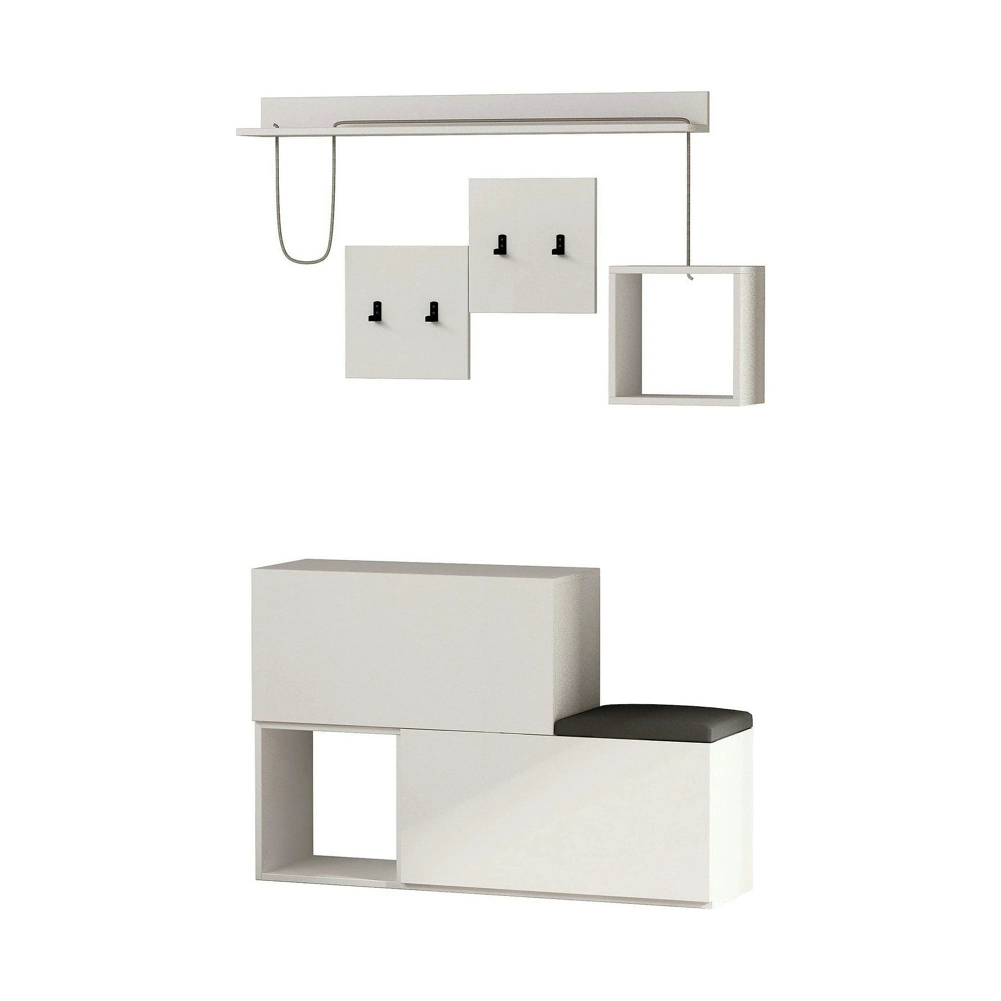 Set hol HOLDON, alb/gri, PAL melaminat, format din cuier, pantofar, polita si raft