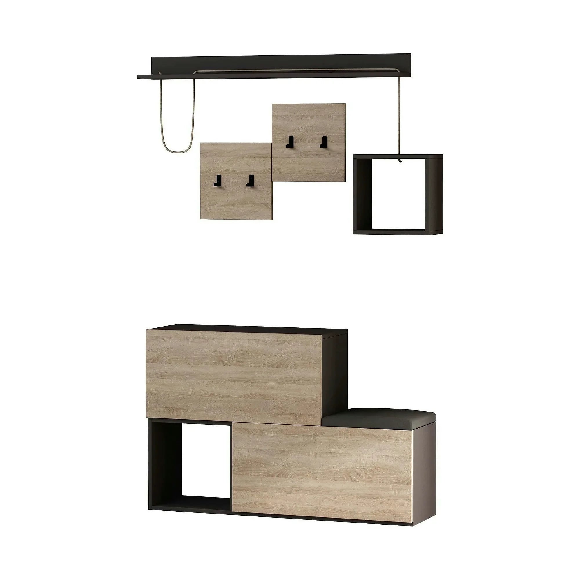 Set hol HOLDON, stejar sonoma/gri antracit, PAL melaminat, format din cuier, pantofar, polita si raft